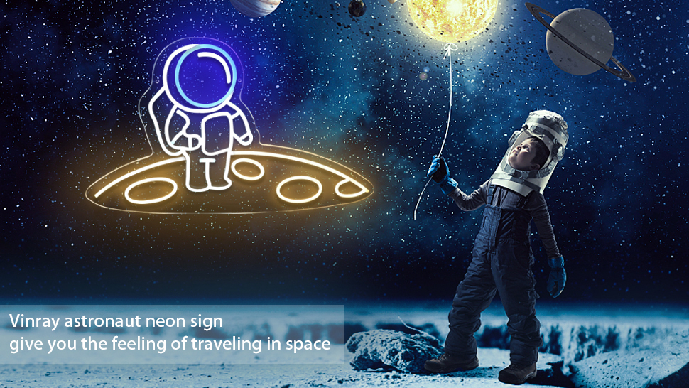 Muur Decor Ruimte Thema Astronaut Neon Licht Teken - UV Gedrukt LED Bord, Muurdecoratie Voor Slaapkamer, Café Of Winkel (35x30 Cm) LED Neon Bord UV