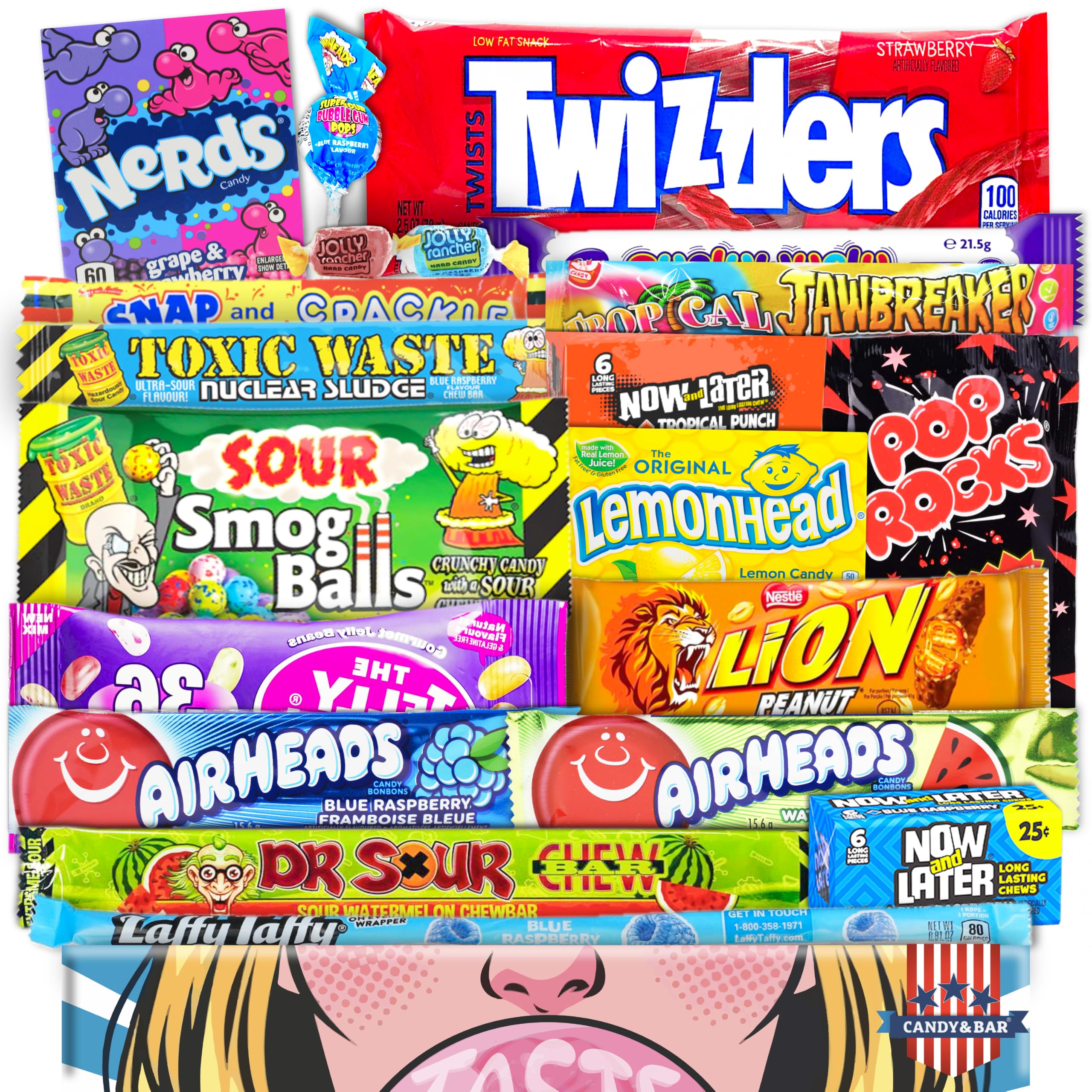 Sweets USA Candy BOX | 21 sztuk | Słodkie cukierki | Import z USA | Urodziny | Pudełko cukierków | Narodowy Dzień Najlepszych Przyjaciół | Odżywianie | Candy & Bar ®