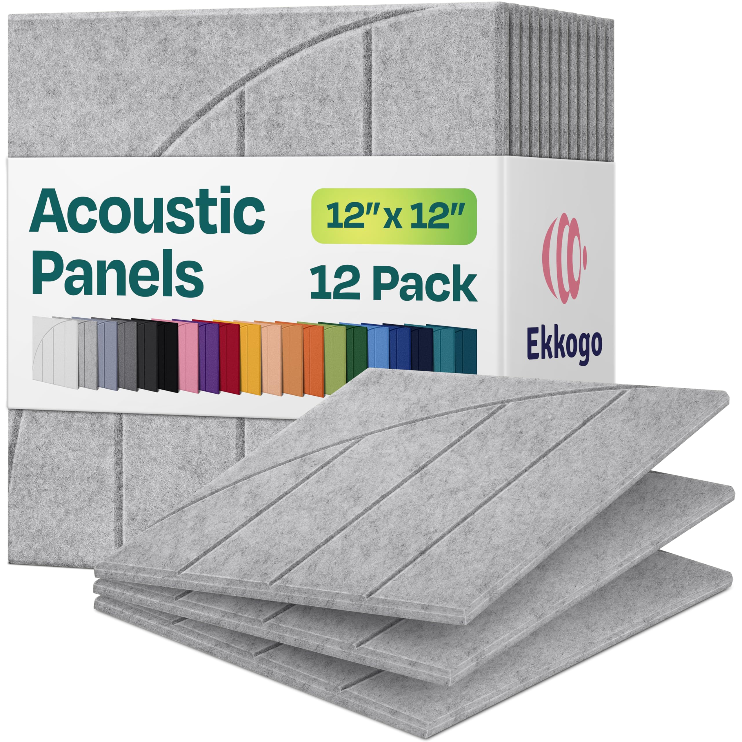 Acoustic Panels 12-Pack Soundproof Wall Panels 12"x12"x0.4" Decorative Sound Dampening for Your Home, Office, Studio, Bedroom &amp; More with Unique ModuArc Carving [Light Gray]