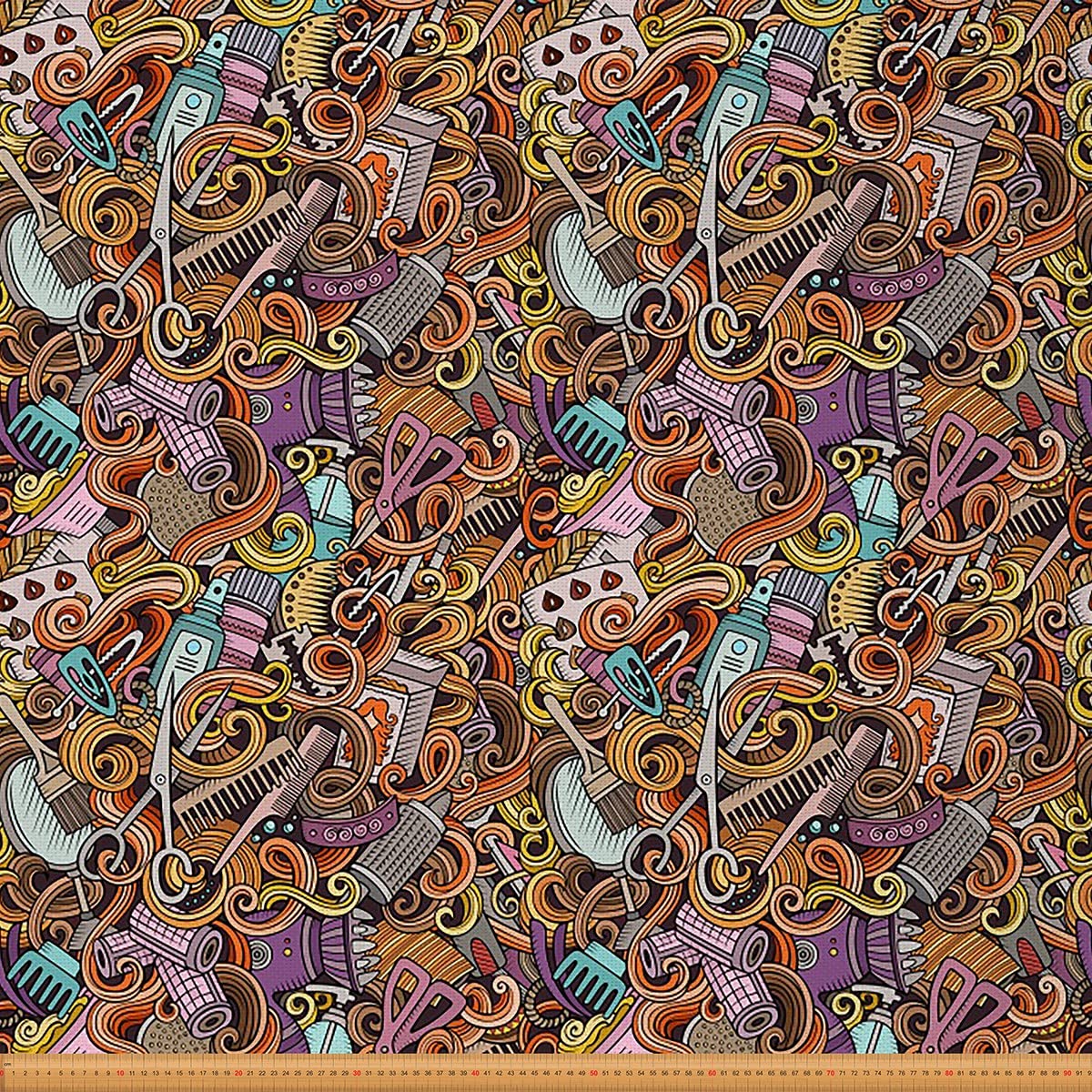 Hairdressing Upholstery Fabric for Chairs,Fashion Woman Outdoor Fabric by The Yard,Modern Haircut Hip Hop Doodles Fabric for Upholstery and DIY Projects,1 Yard,(L92*W150cm) Orange