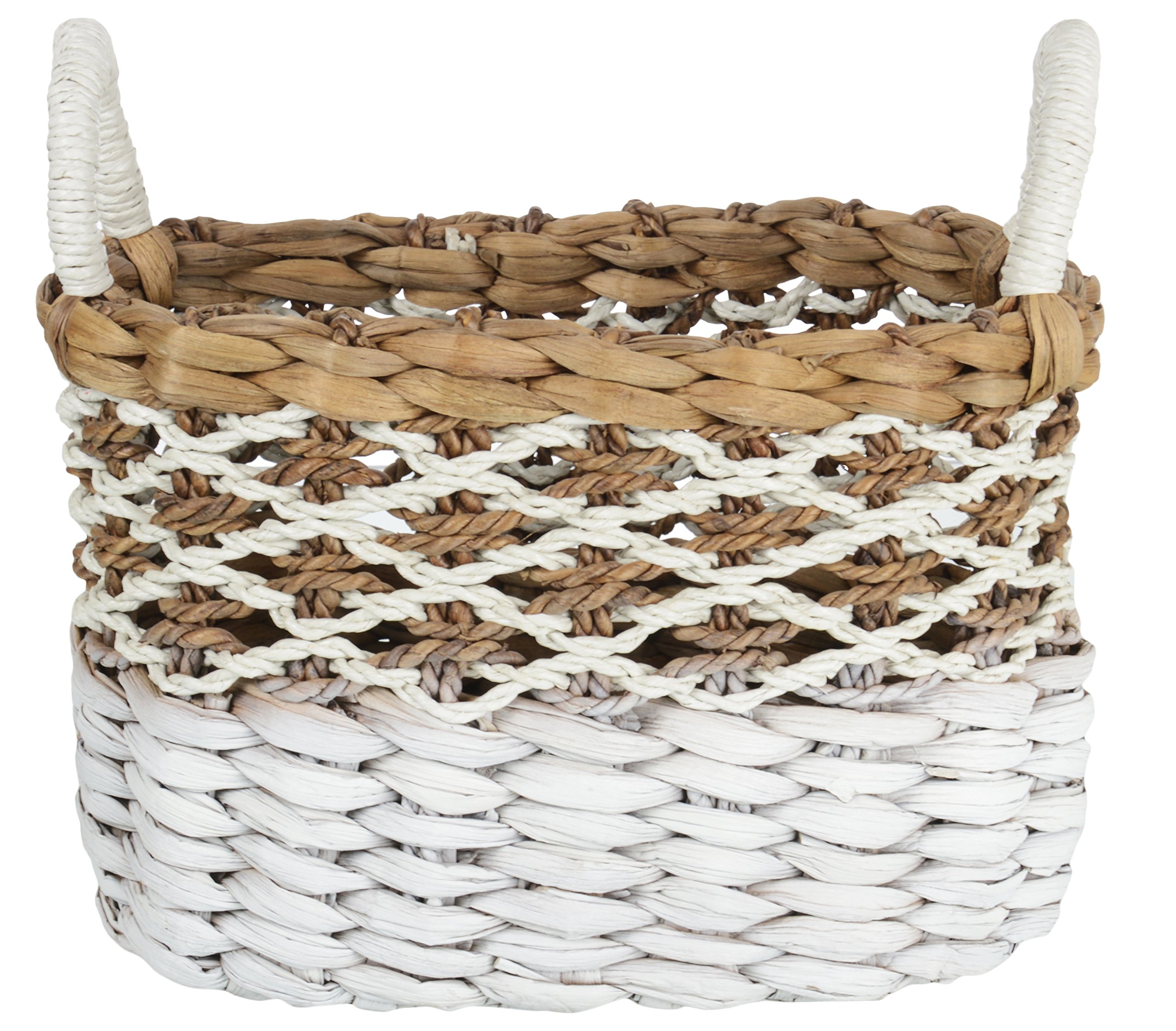 Kokoon Bamboo Hand Woven Magazine/Newspaper Basket (32 cm x 21 cm x 31 cm, Brown and White)