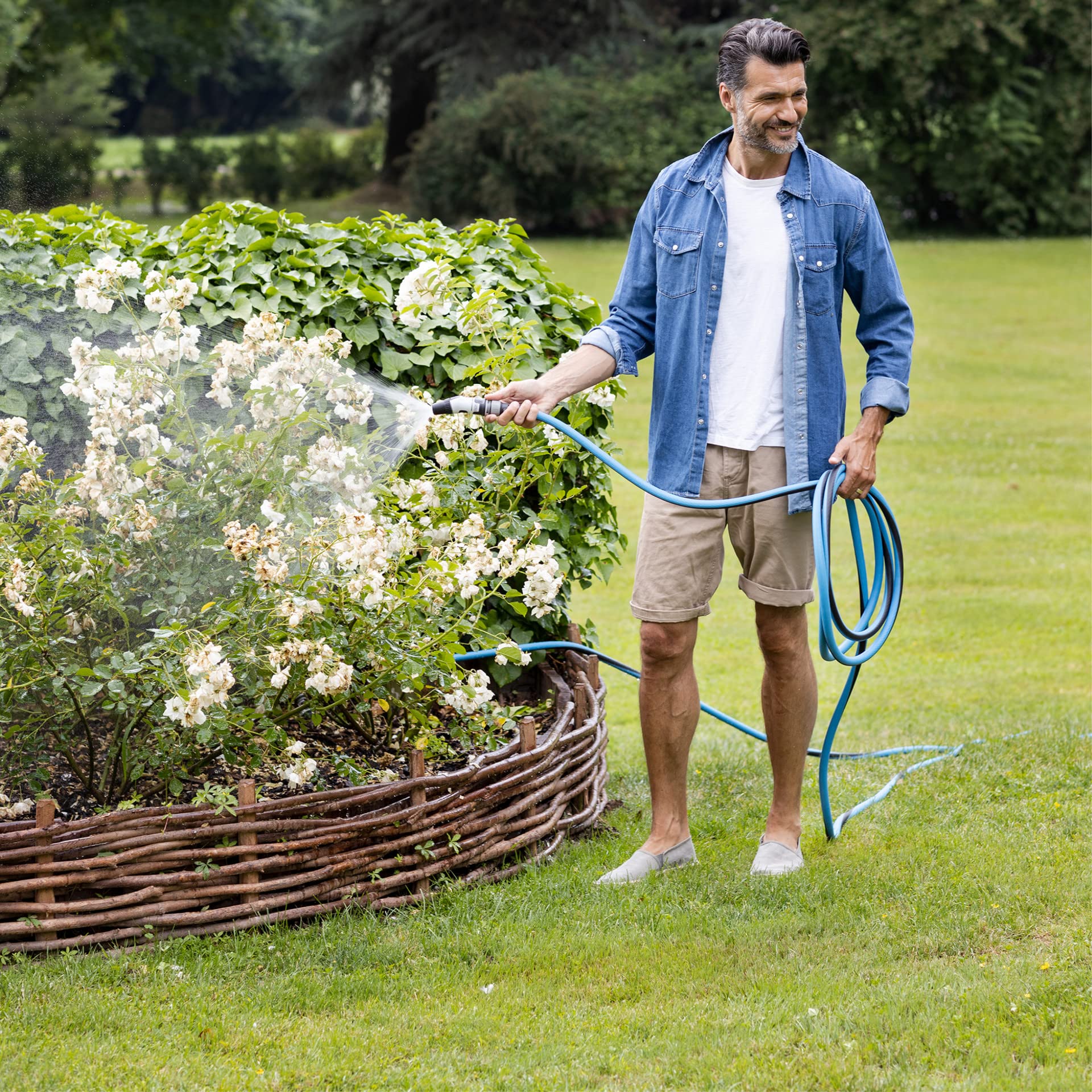 FITT FORCE 30 m, Tuyau d'arrosage pour Jardin, Léger, Résistant et Compact, pour Usage intensif, avec Lance, couleur Bleu, -43% CO2e