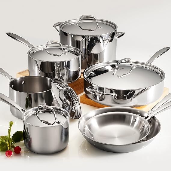 Tramontina 80116/249DS Gourmet Stainless Steel Induction-Ready Tri-Ply Clad 12-Piece Cookware Set, NSF-Certified, Made in Brazil & Professional Fry Pans (12-inch)