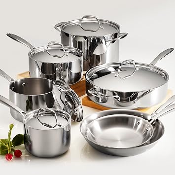 Tramontina 80116/249DS Gourmet Stainless Steel Induction-Ready Tri-Ply Clad 12-Piece Cookware Set, NSF-Certified, Made in Brazil & Professional Fry Pans (12-inch)