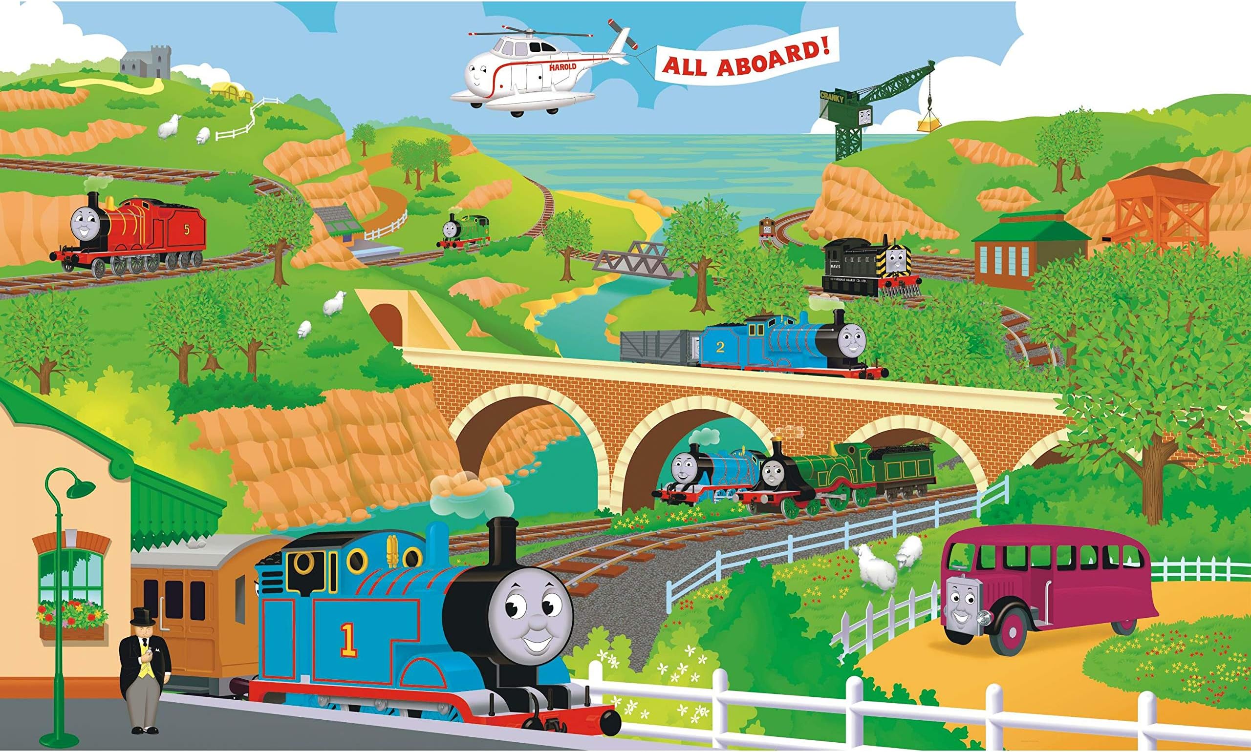 RoomMates YH1415M Thomas The Train Spray and Stick Wall Mural - 15 ft. x 9 ft.