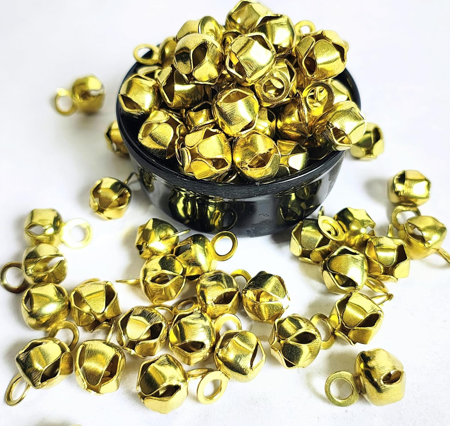 15 MM Solid Brass Ghungroo Jingle Bells | Craft Supply | Boho Beads Charm Garland Decor Ornaments Christmas Diwali Decoration - Bell for Cat (Brass, 50)