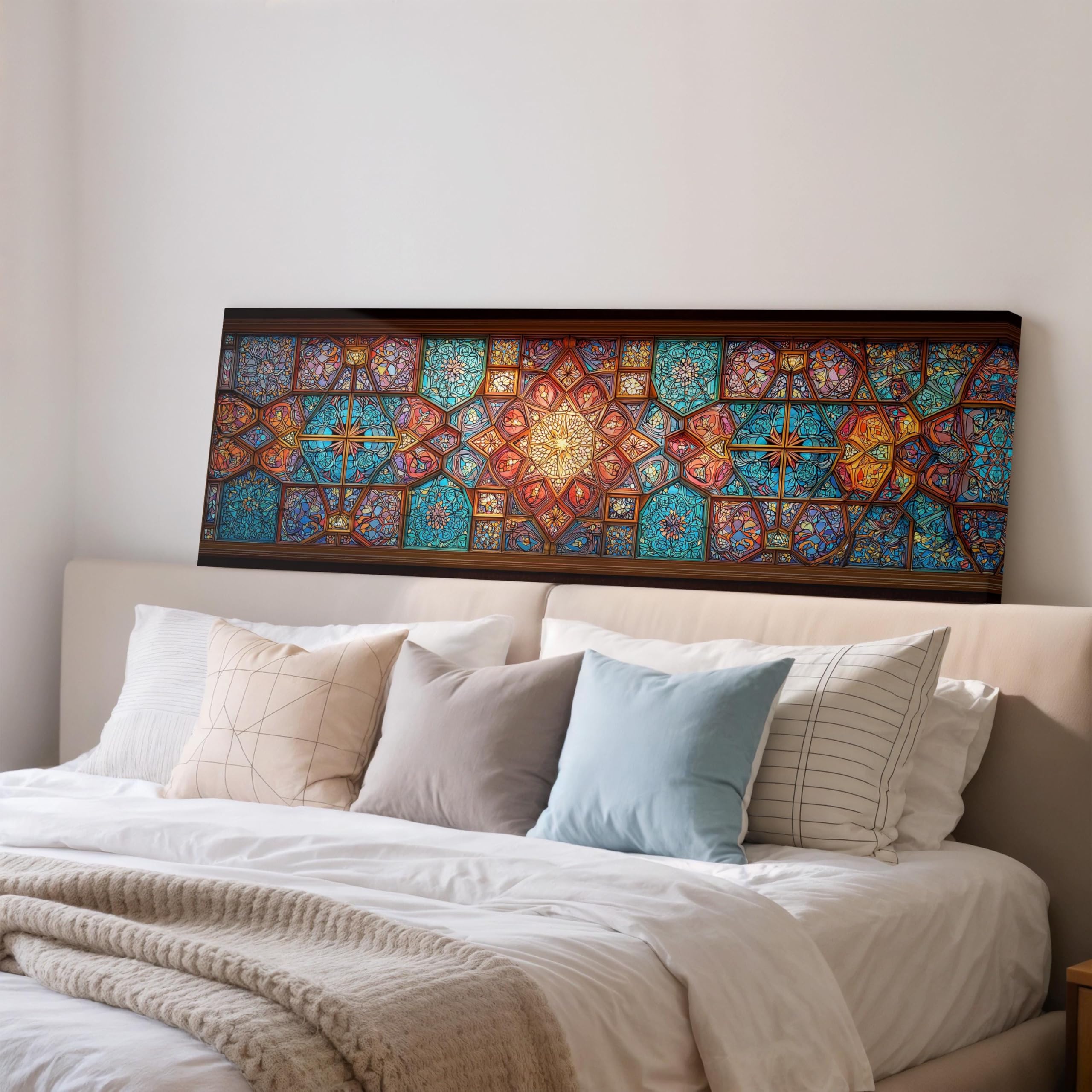 Décoration géométrique grand format sur toile effet vitrail moderne - 8