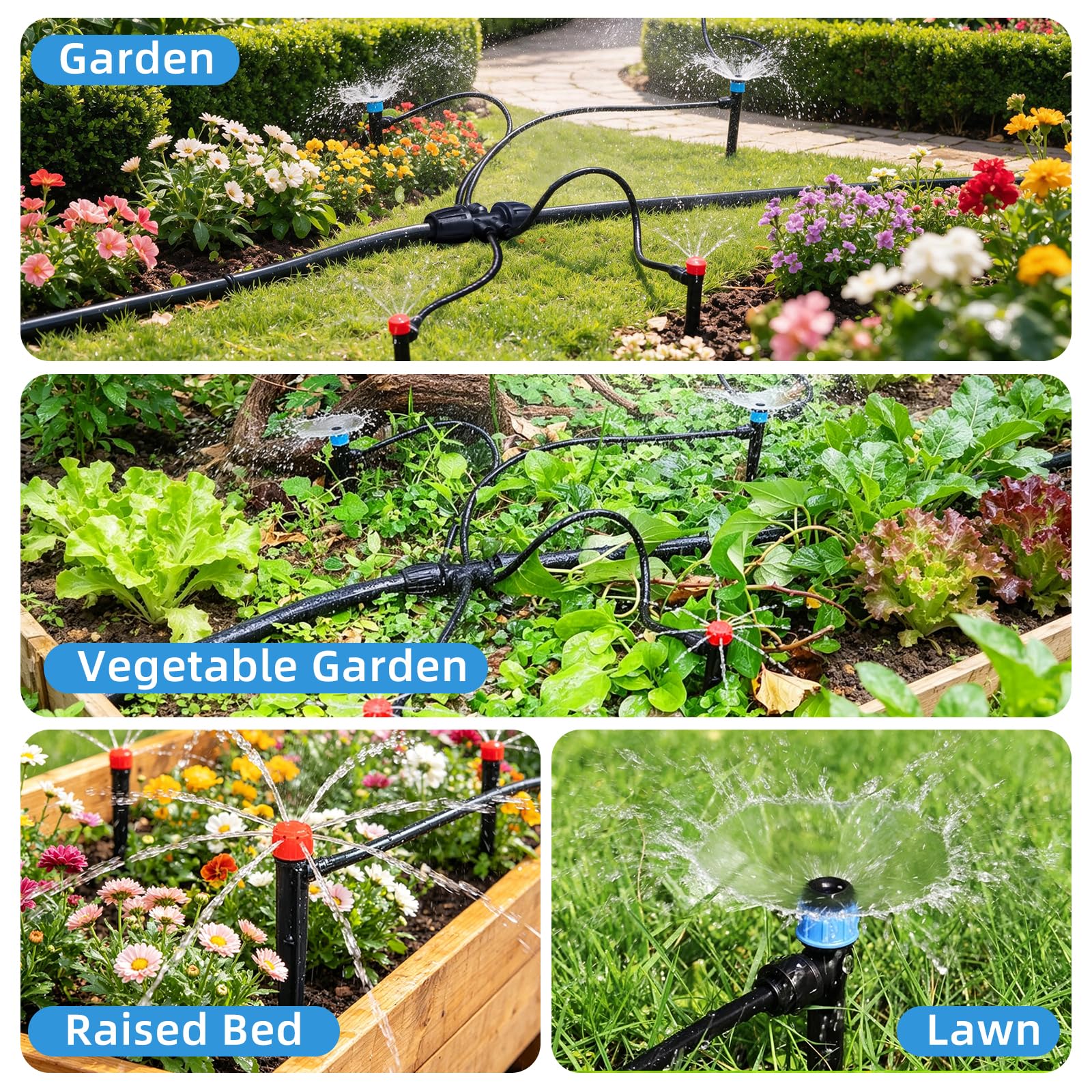 Sistema de riego por goteo - 30 m - Sistema de riego automático de jardín con manguera de liberación rápida de 1/4" - Boquillas y aspersores ajustables - Sistema de riego por goteo con conexión