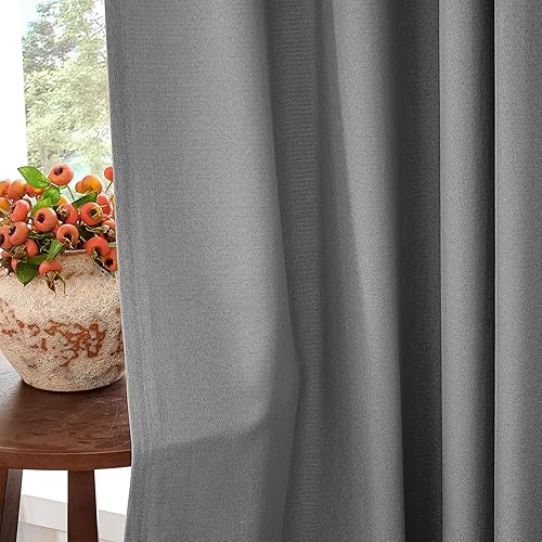 Miniatura 7 de jinchan - Cortina opaca de 63pulgadas de largo, con textura y ojales en la parte superior, para dormitorio y sala de estar, 1panel, gris claro,