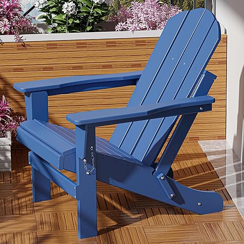 WUTUTUEE Adirondack Chair Folding Chair for Outside Weather Resistant Patio Chairs Lawn Chair Outdoor Adirondack Chair Fire Pit Plastic Chair for Patio Deck, Garden, Dark Blue
