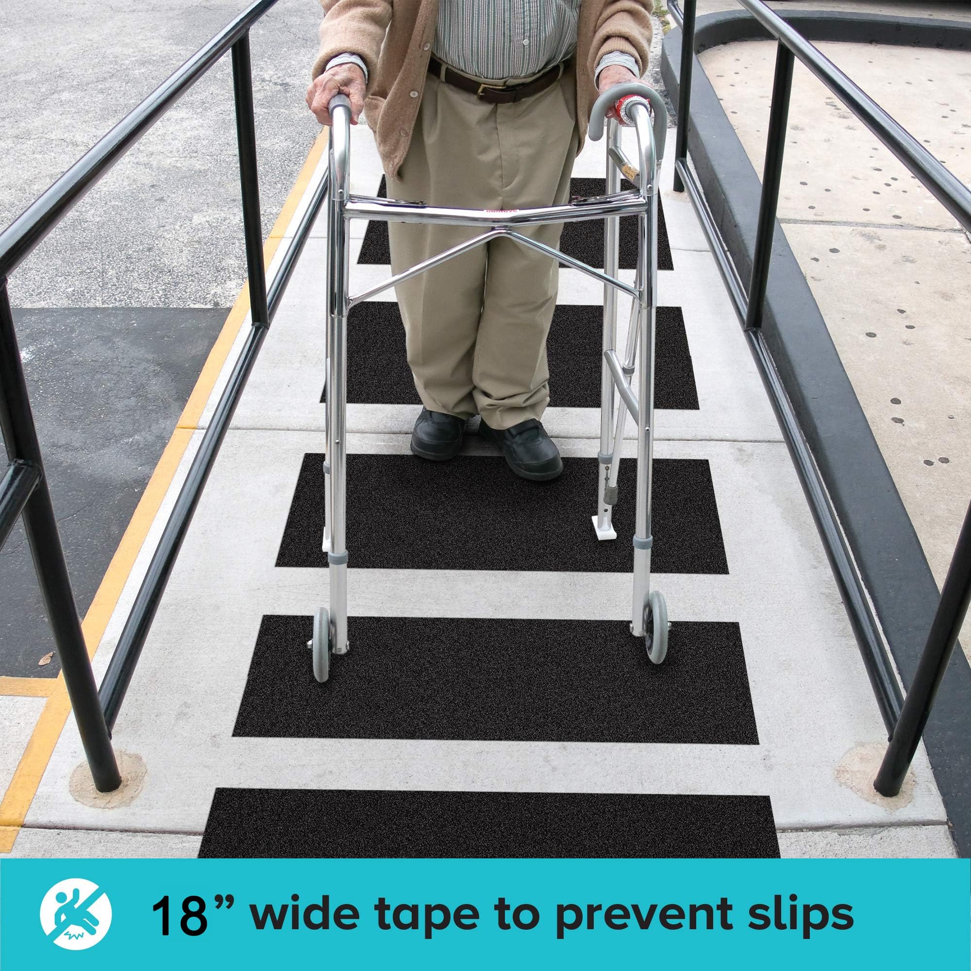 LifeGrip Stay on Track - Cinta de tracción antideslizante, 18 x 2.5 pulgadas, mejor agarre, fricción, adhesivo abrasivo para escaleras, escalones, uso interior y exterior (cinta, 18 pulgadas x 2.1 m)