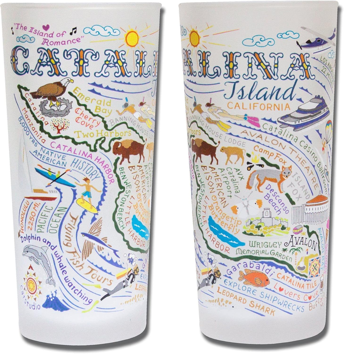 Catstudio Drinking Glass, Catalina Island Frosted Glass Cup for Kitchen, Drinking Glasses, 15oz Dishwasher Safe Tumbler, Wedding Gifts