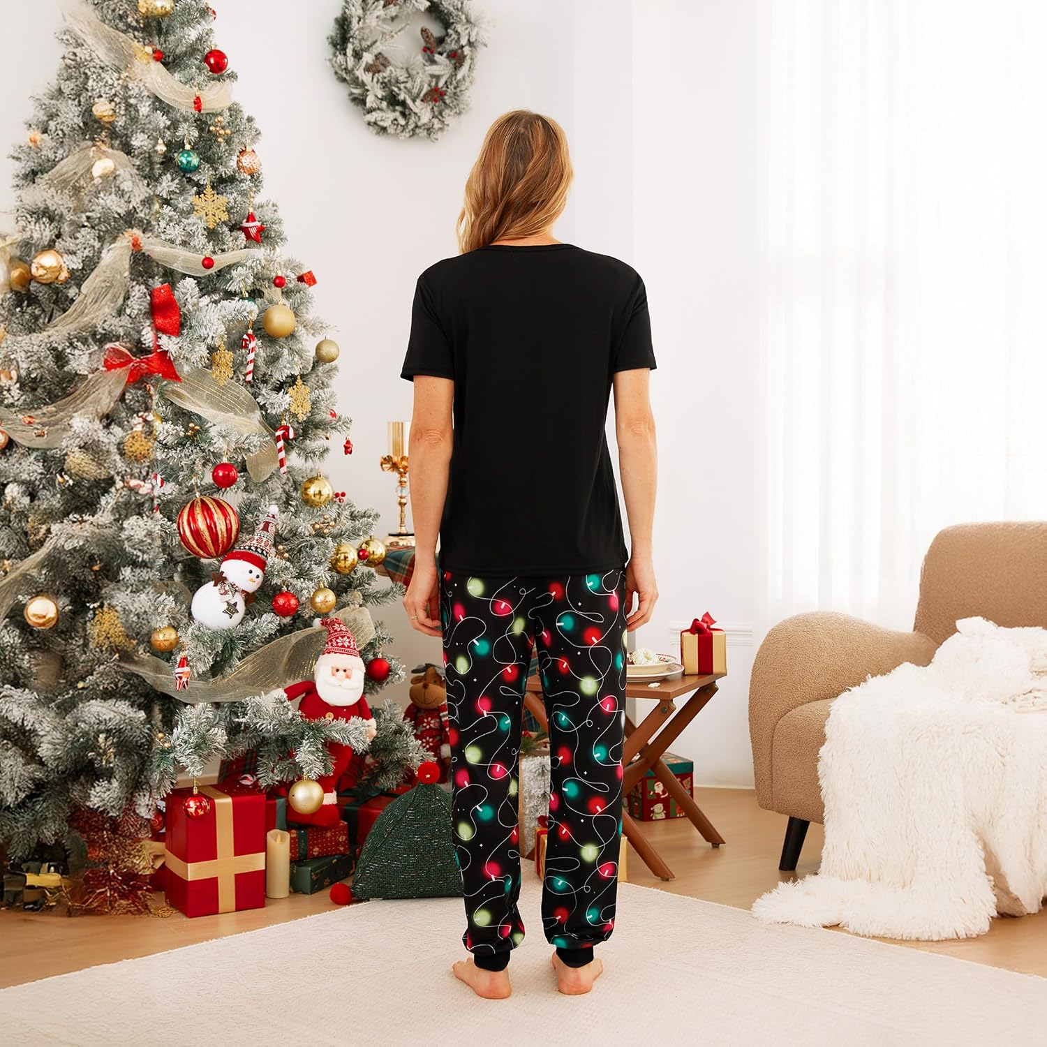 IFFEI Christmas Pajamas for Family Matching Holiday PJ's Sets with Short Sleeve Tee and Pants Loungewear
