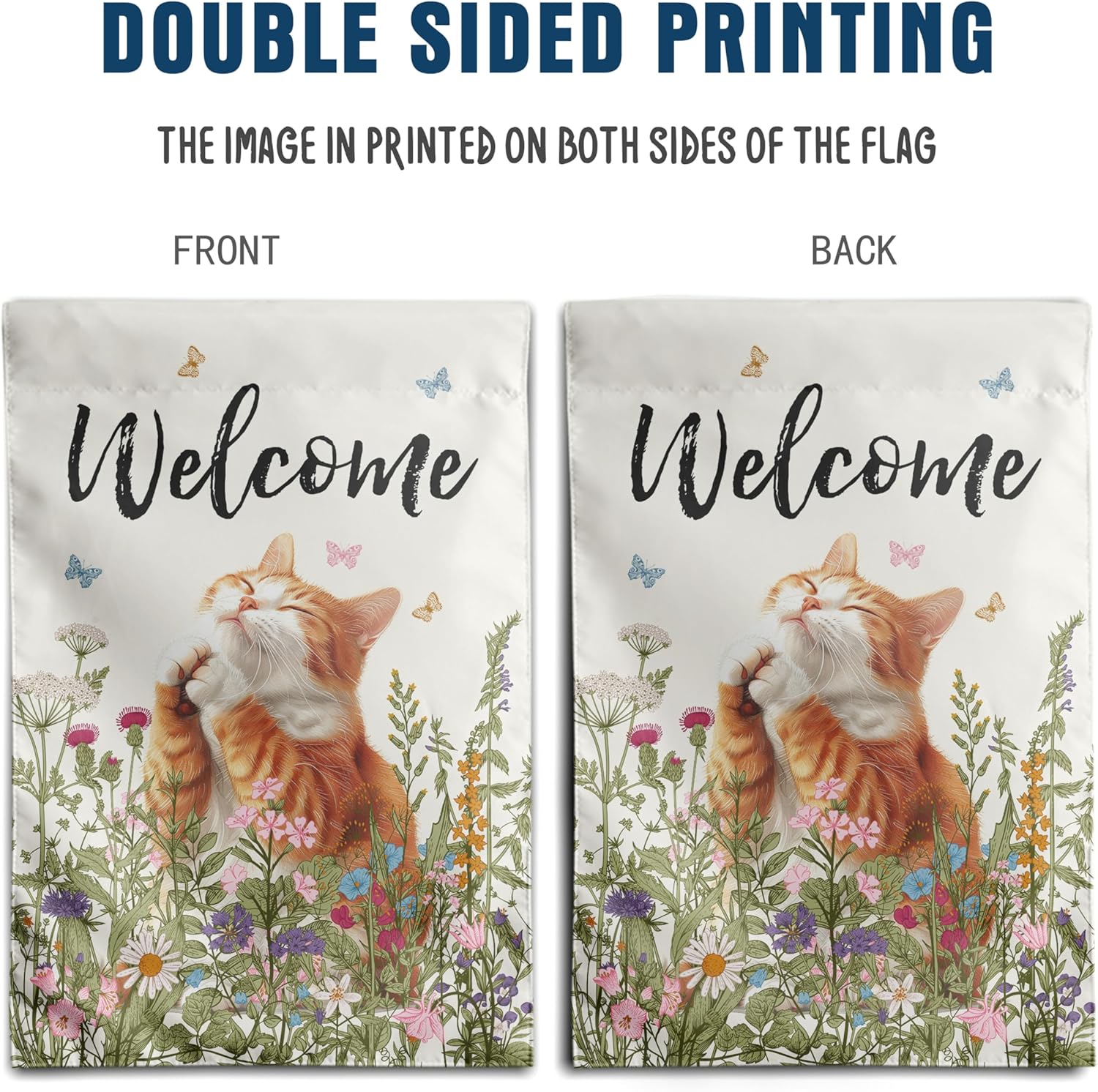 Spring Cat Garden Flags for Outside Summer Flower Garden Flag Floral Orange Cat Flag Welcome Yard Flags 12x18 Double Sided Mini Farmhouse Outdoor Decorative Flag - Image 4