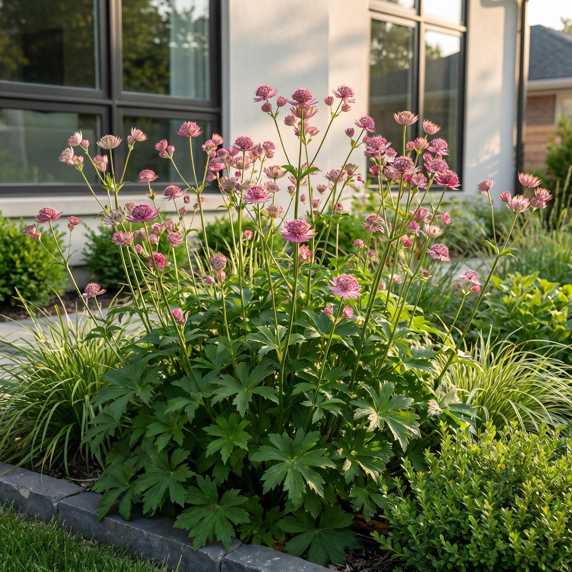 Green boutiQ - Staudenpflanze - Astrantia major - Sterneblume - Schatten - Weiß-Rosa - 12 Pflanzen - Topf 11cm - Höhe 15-25cm
