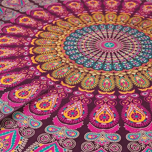 Miniatura 6 de Popular Handicrafts Tapiz redondo de mandala indio, redondo, para playa, para colgar en la pared, mantel de algodón gitano hippy bohemio, sábana de