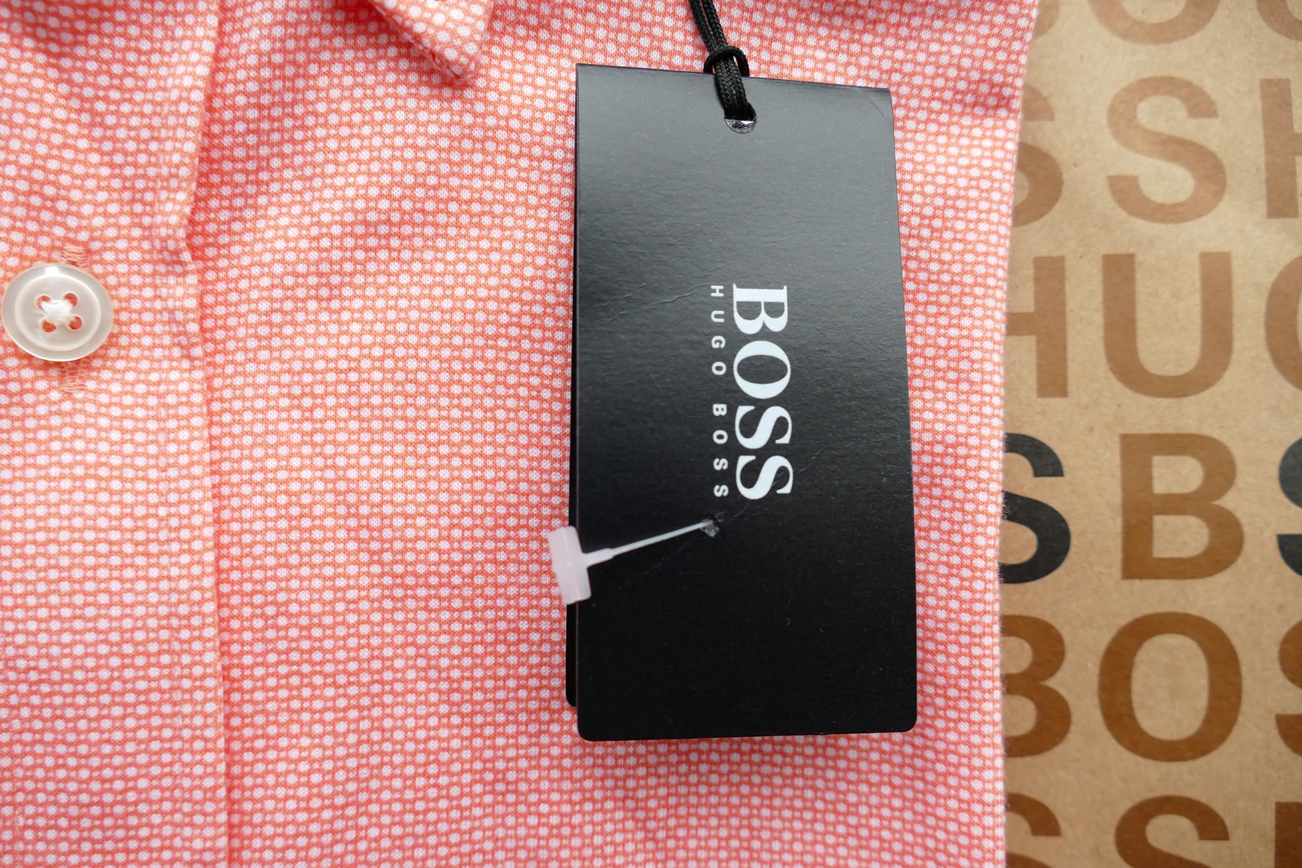 BOSS Brzoskwiniowa pomarańczowa koszula w groszki slim fit bawełniana koszula garniturowa - pręt 50329460
