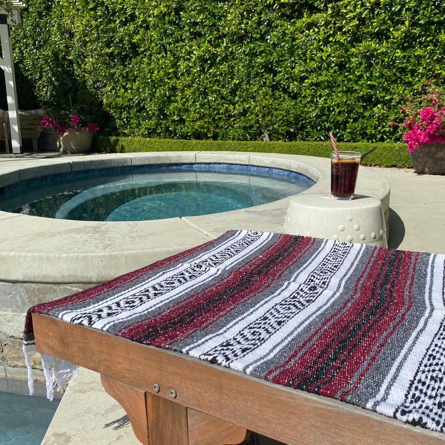Del Mex Classic Mexican Blanket, Large Authentic Woven Falsa Throw (70"x50"), Artisan Southwest Décor for Beach, Yoga, Outdoors (Burgundy) - Image 4