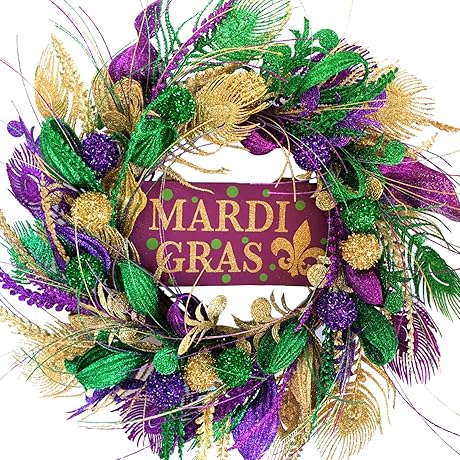 Mardi Gras Decorations Wreath with Carnival Party Decor