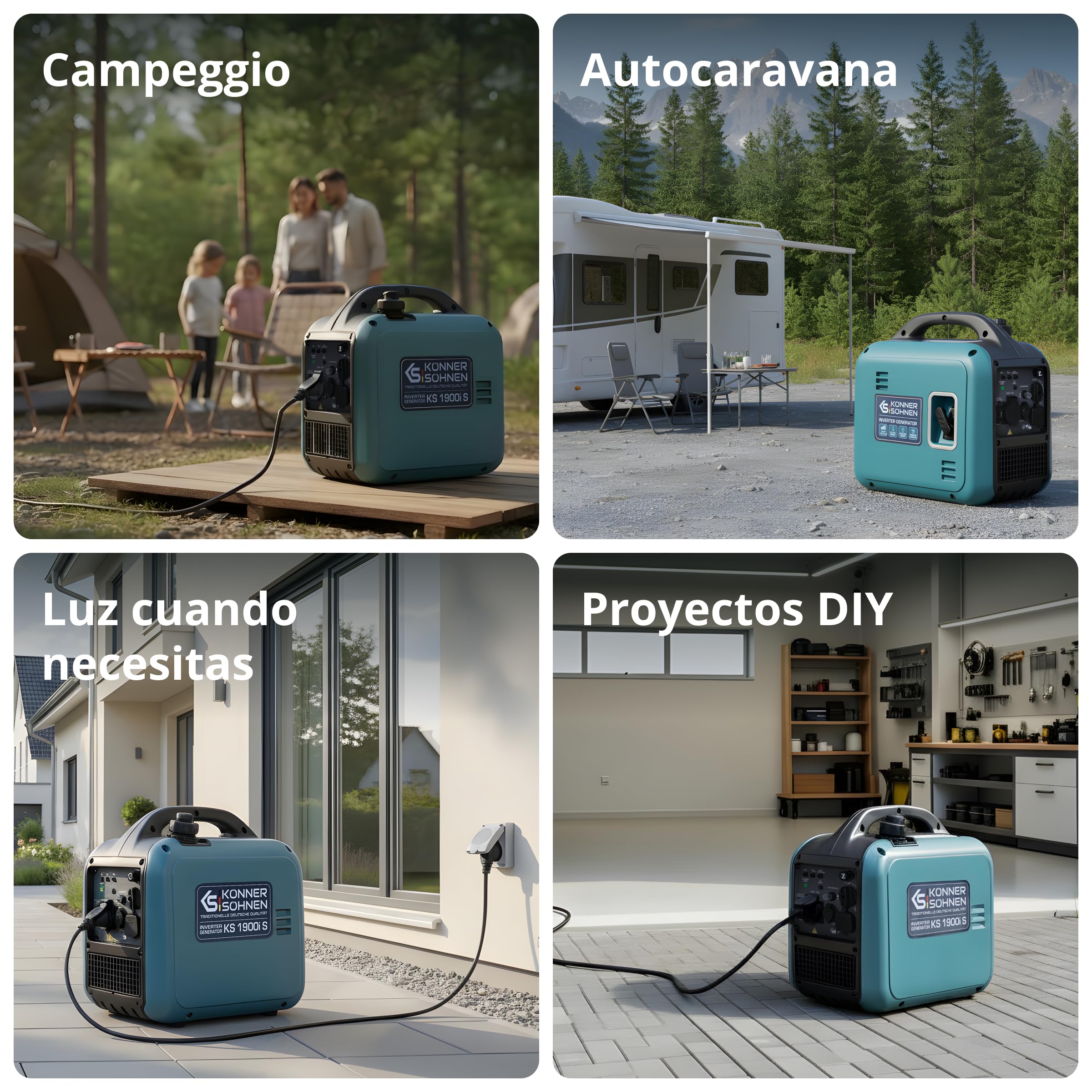K&S Könner&Söhnen KS 1900i S - Generador de corriente (2,0 kW, inversor con carcasa insonorizada, generador de emergencia, gasolina con bobinado de cobre, 2 salidas USB)