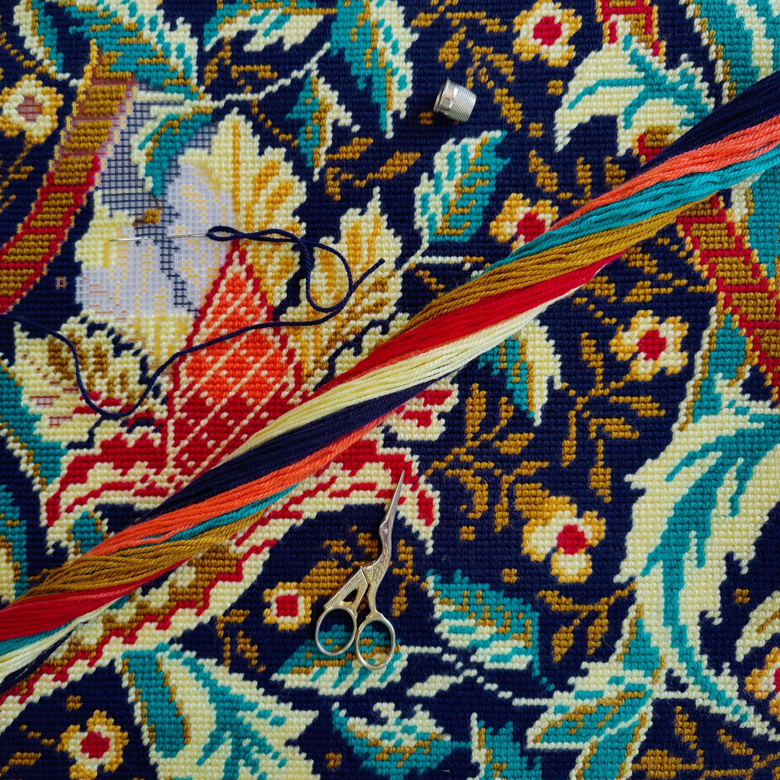 Floral Needlepoint Kit for Adults and Beginners — Windrush. Hazelnut by William Morris 16??×?16? with Clear, Precise Printed Design on Cotton Canvas; Includes 2 Needles, Yarn, and Easy-Read Chart