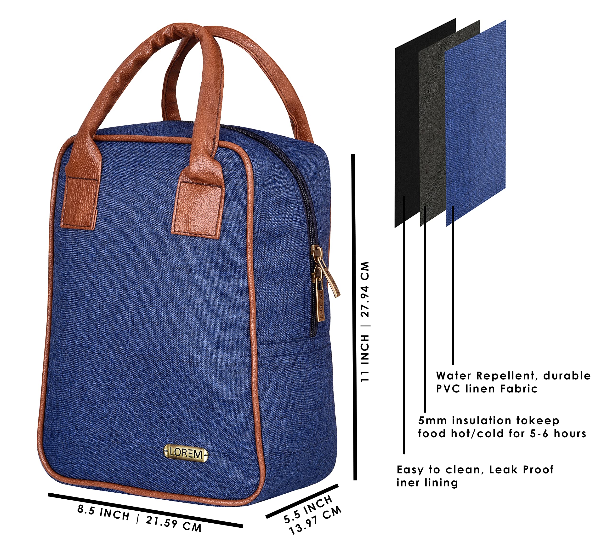 LOREM Insulated Lunch Bag for Office Men, Women and Kids, Canvas Tiffin Bags for School, Picnic, Work 1