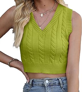 Longhong clothing Women's V-Neck Knit Sweater Vest Solid Color Sleeveless Crop Knit Vest Sweaters