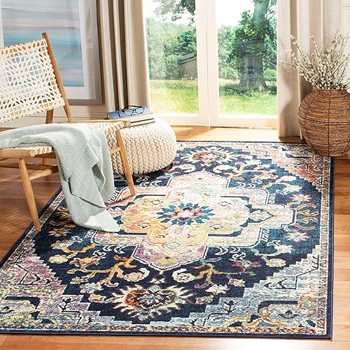 SAFAVIEH Crystal Collection CRS501H - Alfombra de 3 pies x 5 pies, color azul marino y fucsia, de estilo bohemio, envejecido y elegante, no