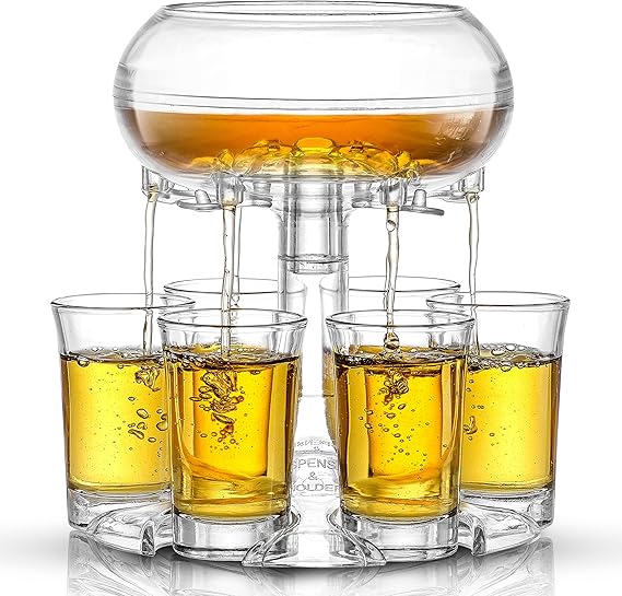 JoyJolt 6 Shot Glass Dispenser and Glass Shot Glasses Set. 32oz Liquor