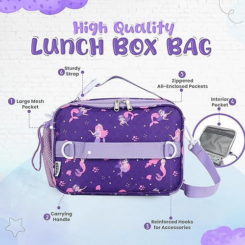 Miniatura 4 de YOLAY Lonchera con doble aislamiento para niños y niñas, duradera, espaciosa, con bolsillo con cremallera, correas ajustables y asas, bolsa Bento