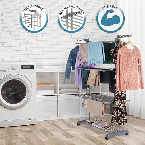 Miniatura 2 de Luxe Laundry Tendedero de ropa de alta calidad, de acero inoxidable plegable de 4 niveles y estante de secado plegable, de pie y fácil de montar,