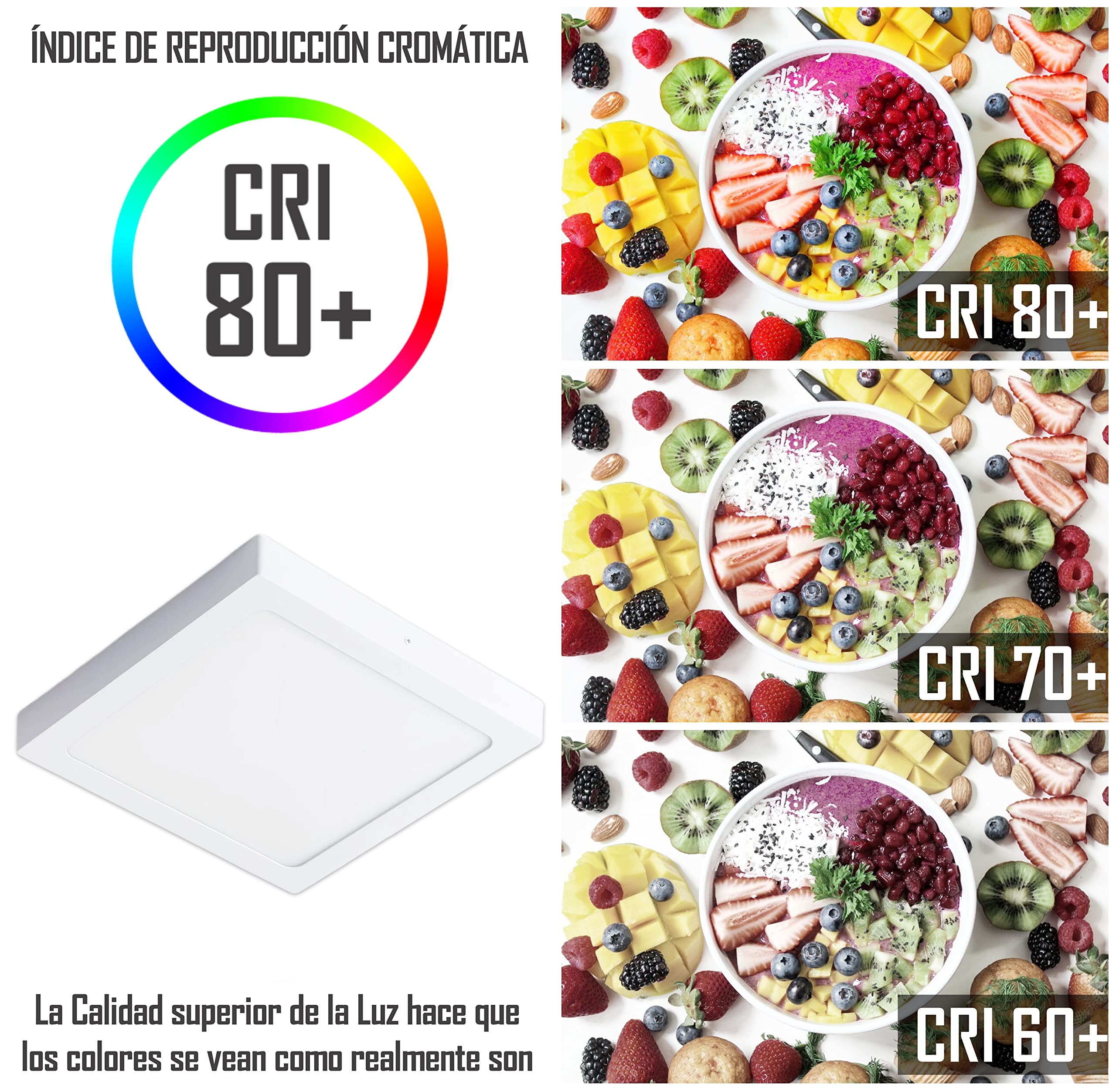 CLAR - Downlight LED Superficie Cuadrado, Plafones Para Techo LED, Candeeiro Teto Cozinha, Candeeiro De Teto, Lampara Cocina, Luz Neutra 4000ºK 24W (Pack 5)
