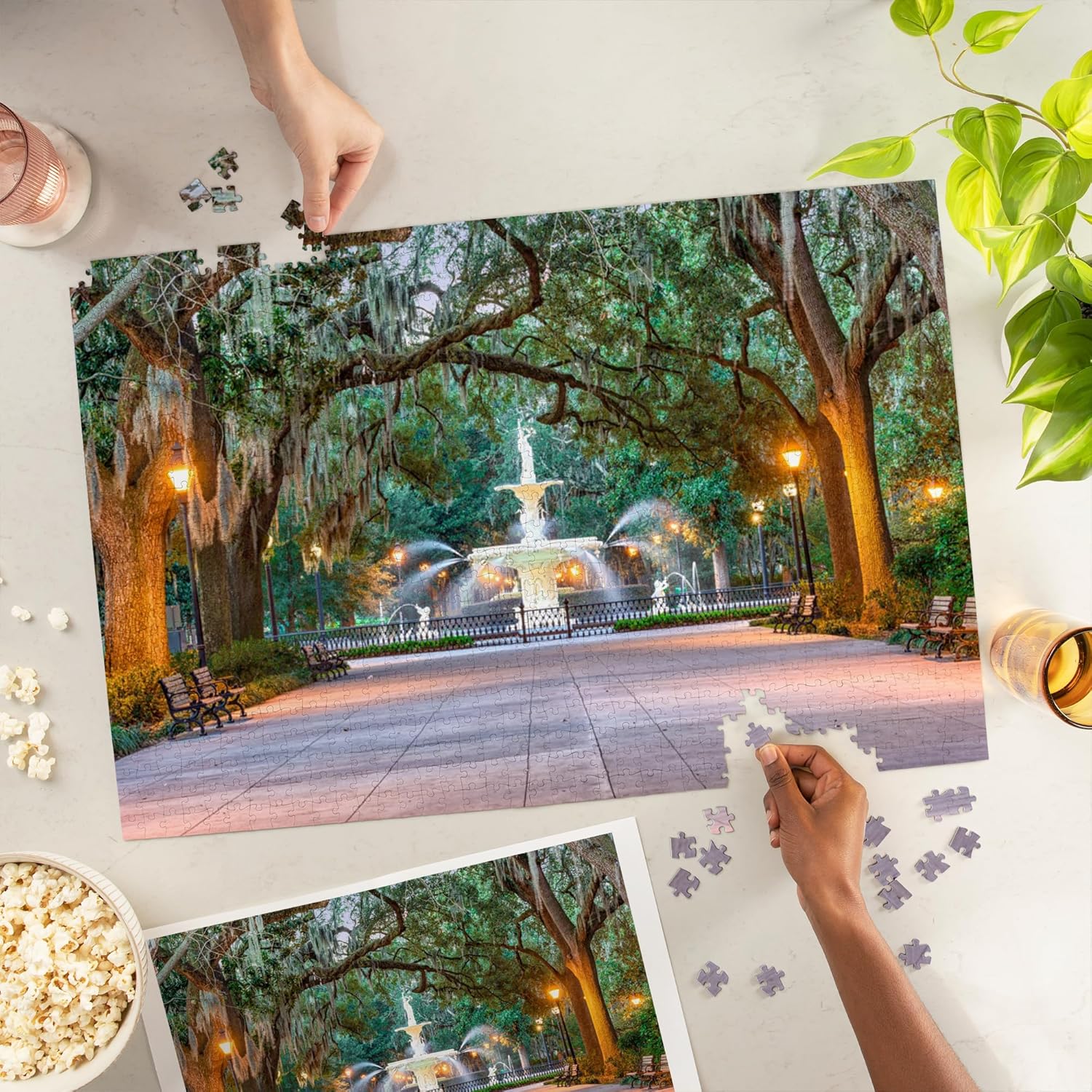 Lantern Press Savannah, Georgia, Forsyth Park Fountain, Photography A-94825, 1000 Piece Jigsaw Puzzle for Adults, Made in USA with Reference Poster