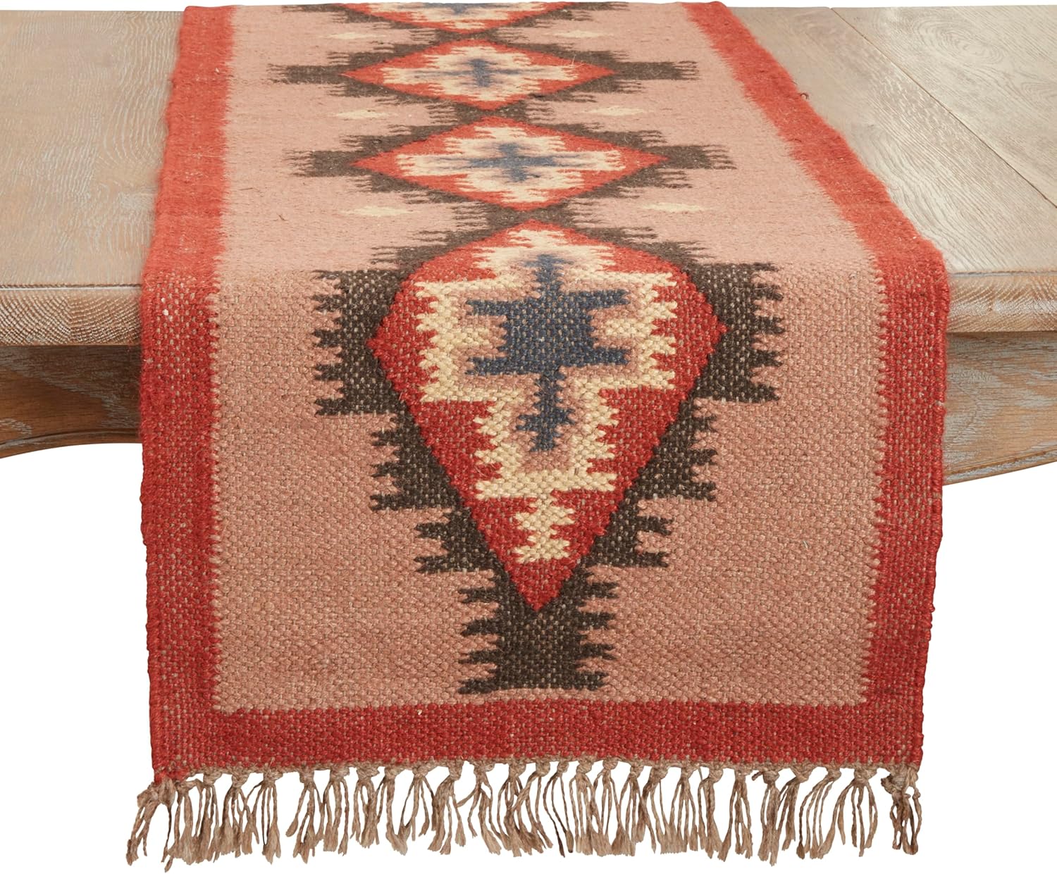 SARO LIFESTYLE Collection Ethnic Weave Kilim Table Runner, 16"x72", Multi