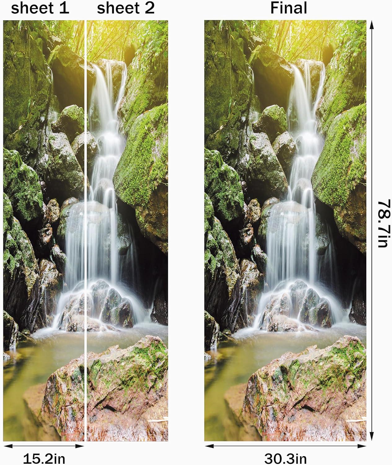 FLFK Door Sticker - 3D Mural Peel and Stick, Removable Self-Adhesive Waterfall Door Wallpaper for Home Decor, 30.3 "W x 78.7 "L, Set of 2 Sheets