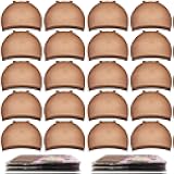 20 Pcs Brown Stocking Caps for Wigs Stretchy Nylon Wig Caps for Women Men