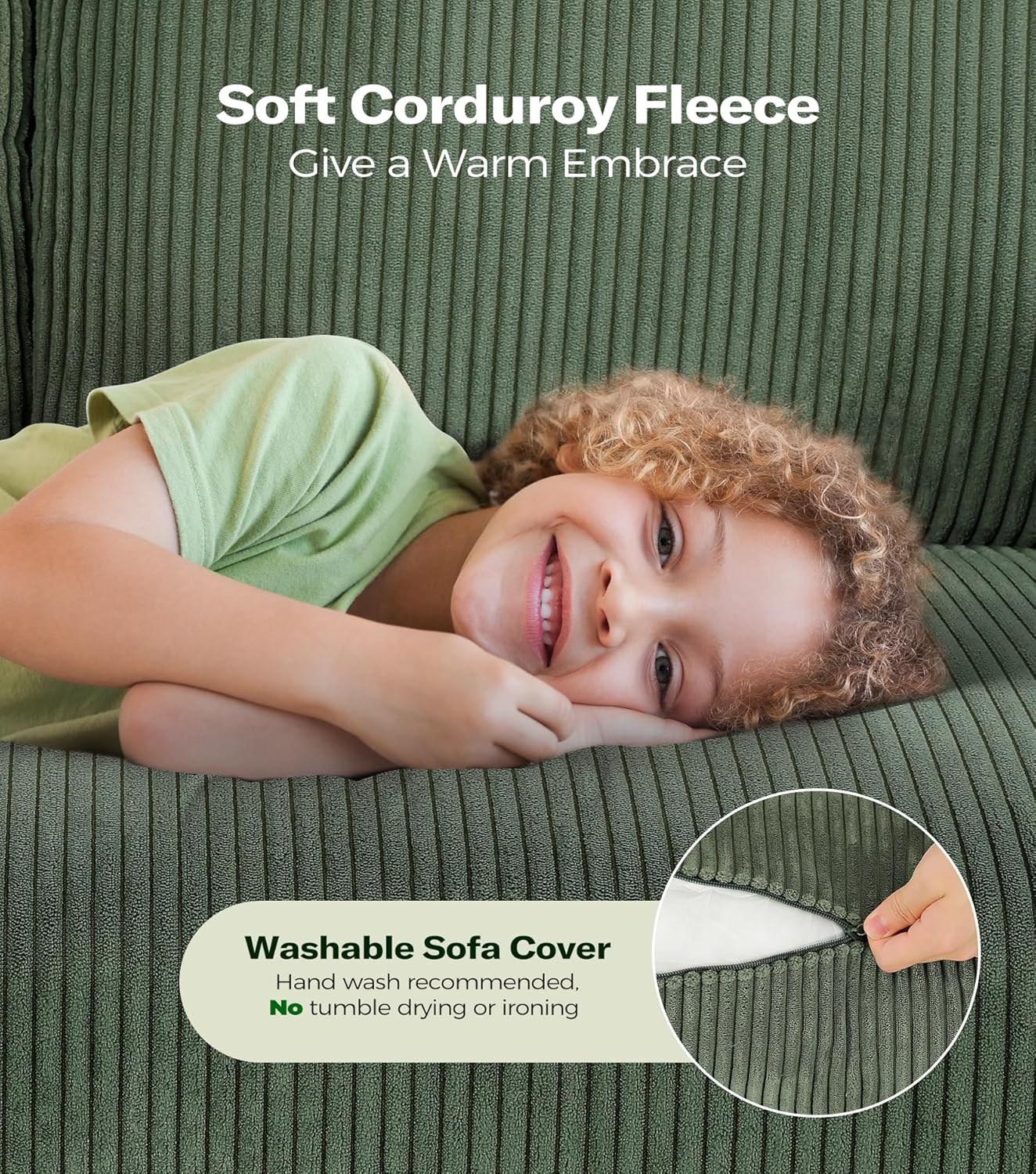 Loveseat Sofa, 51" Love Seat, Comfy Corduroy Small Loveseat for Small Spaces, Tool-Free Setup Couch for Bedroom, All-Wood Couches for Living Room, No Pillow Included, Green