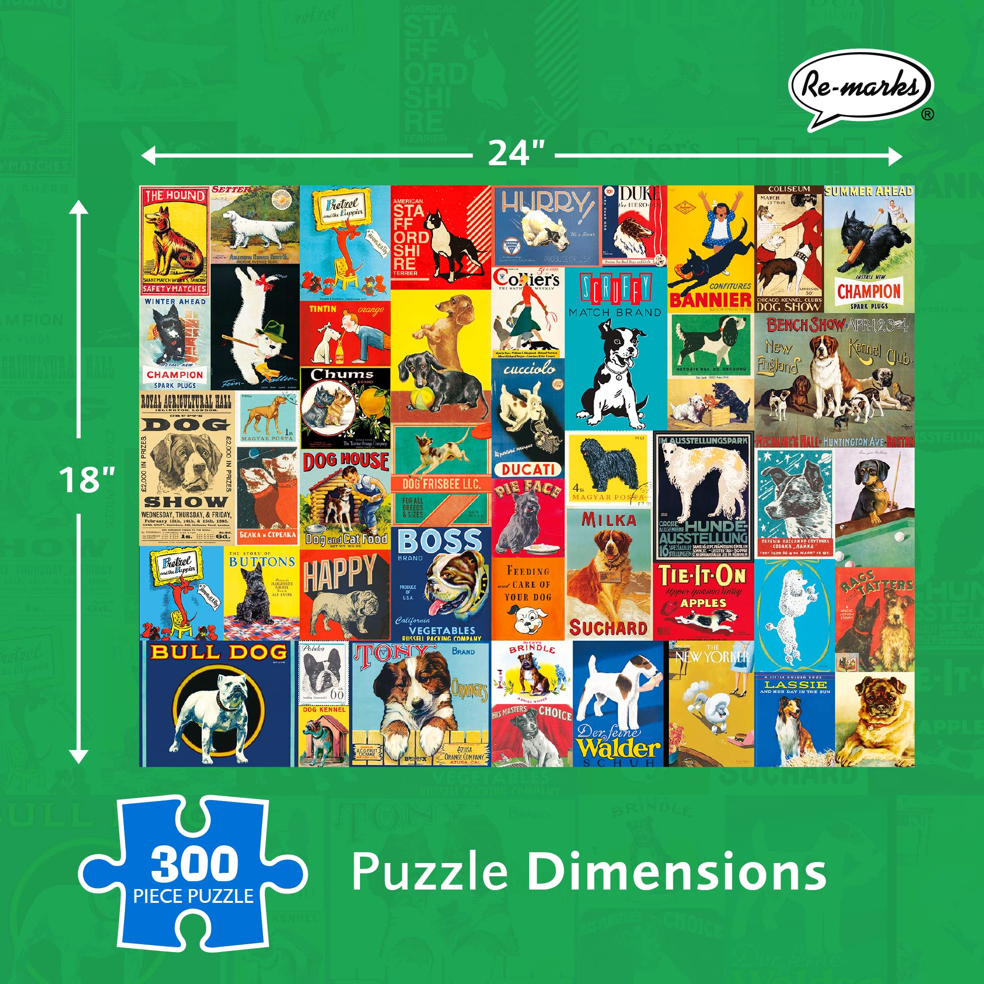 Amazon.com: Re-marks Retro Dogs Puzzle, 300-Piece Jigsaw Puzzle