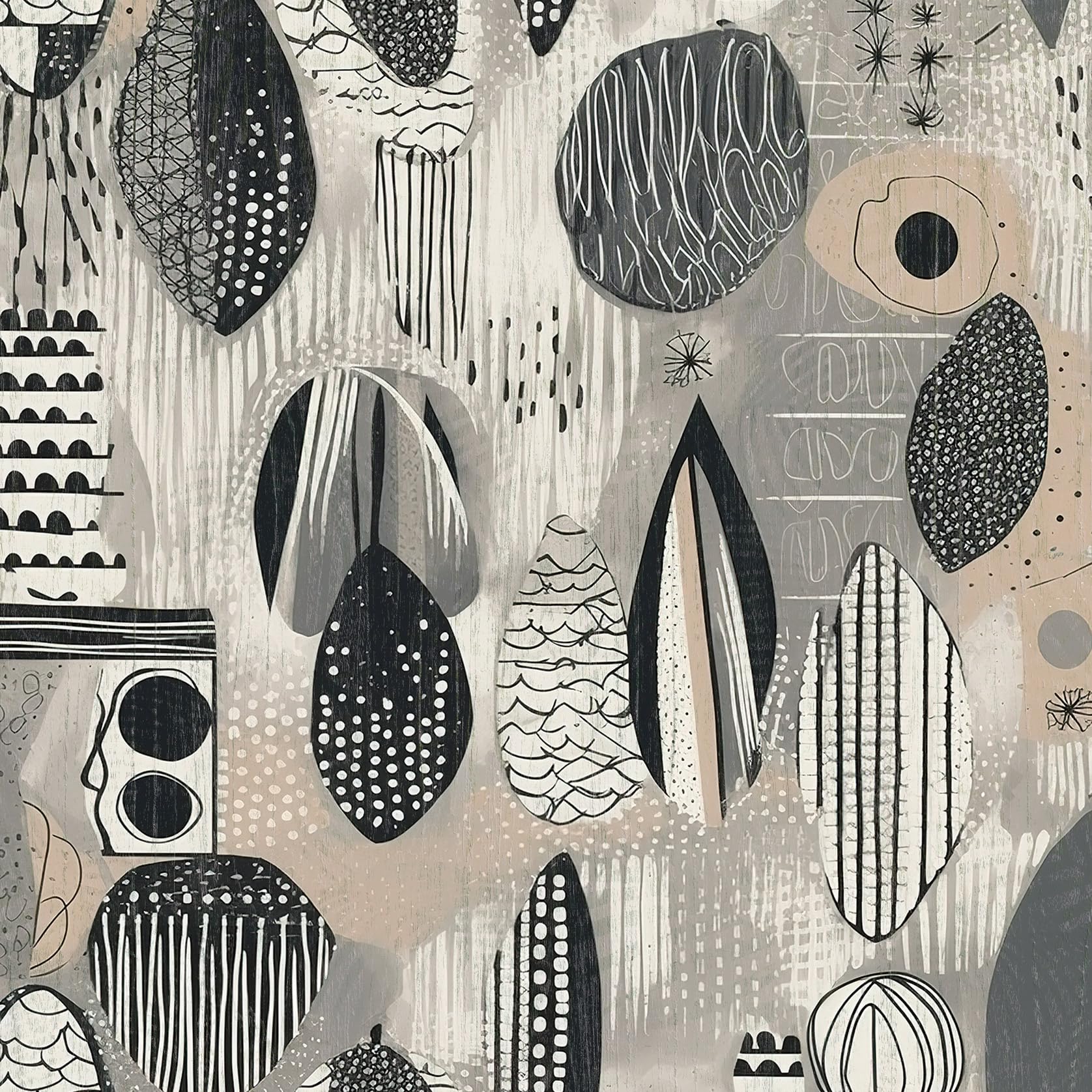 Black and White Geometric Wallpaper,44 x 300 cm Peel and Stick Wallpaper Abstract Geometric Hand Drawn Doodle Pattern Modern Wall paper Self Adhesive Furniture Wrap for Living Room,Bathroom,Cabinet — image 1