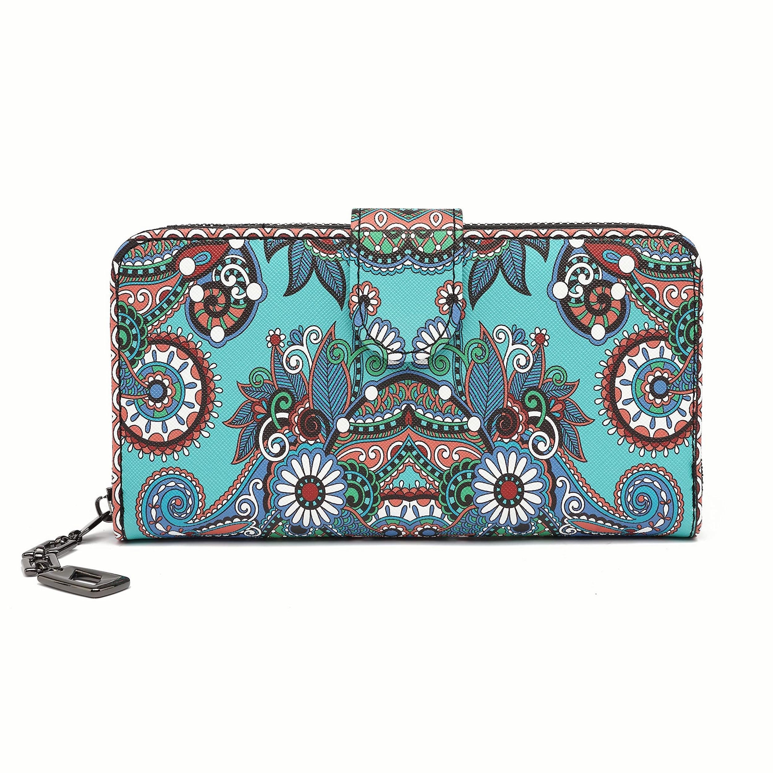 Portafoglio Donna Cerniera Piccolo Portamonete Con Motivi Floreali e Floreali In Stile Mandala ed Etnico, Portafogli Con Cerniera e Bottone Automatico e Numerosi Scomparti Borsellino