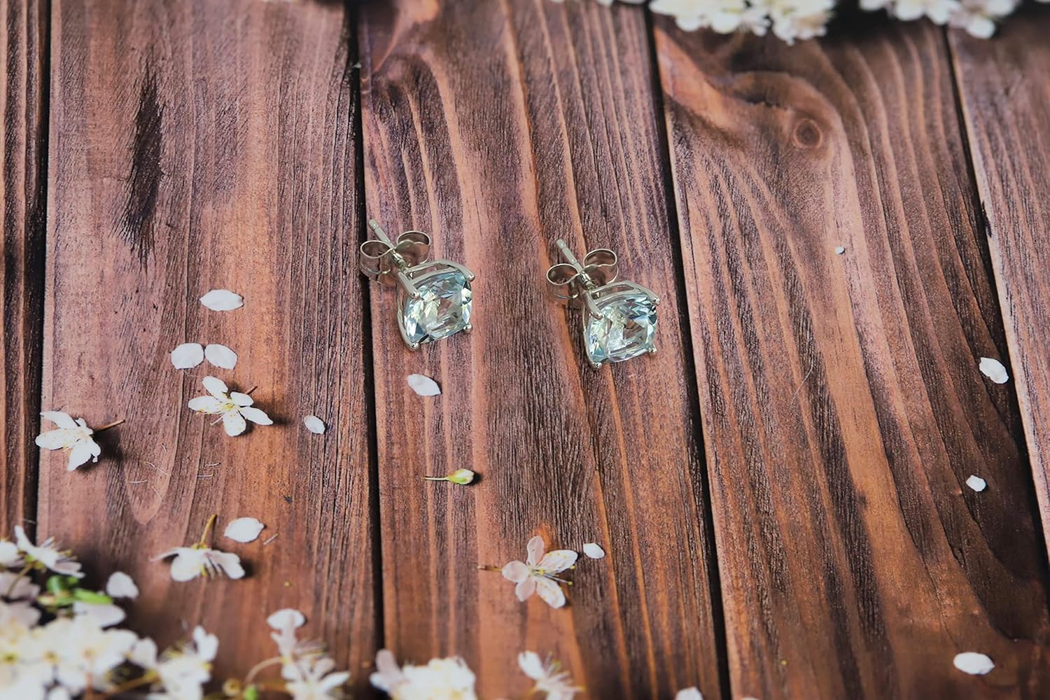 14K White Gold Cushion Genuine Aquamarine 2-5/8ct Stud Earrings - Image 3