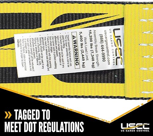 Miniatura 6 de US Cargo Control Correa de trinquete amarilla resistente de 4 pulgadas x 40 pies con ganchos planos
