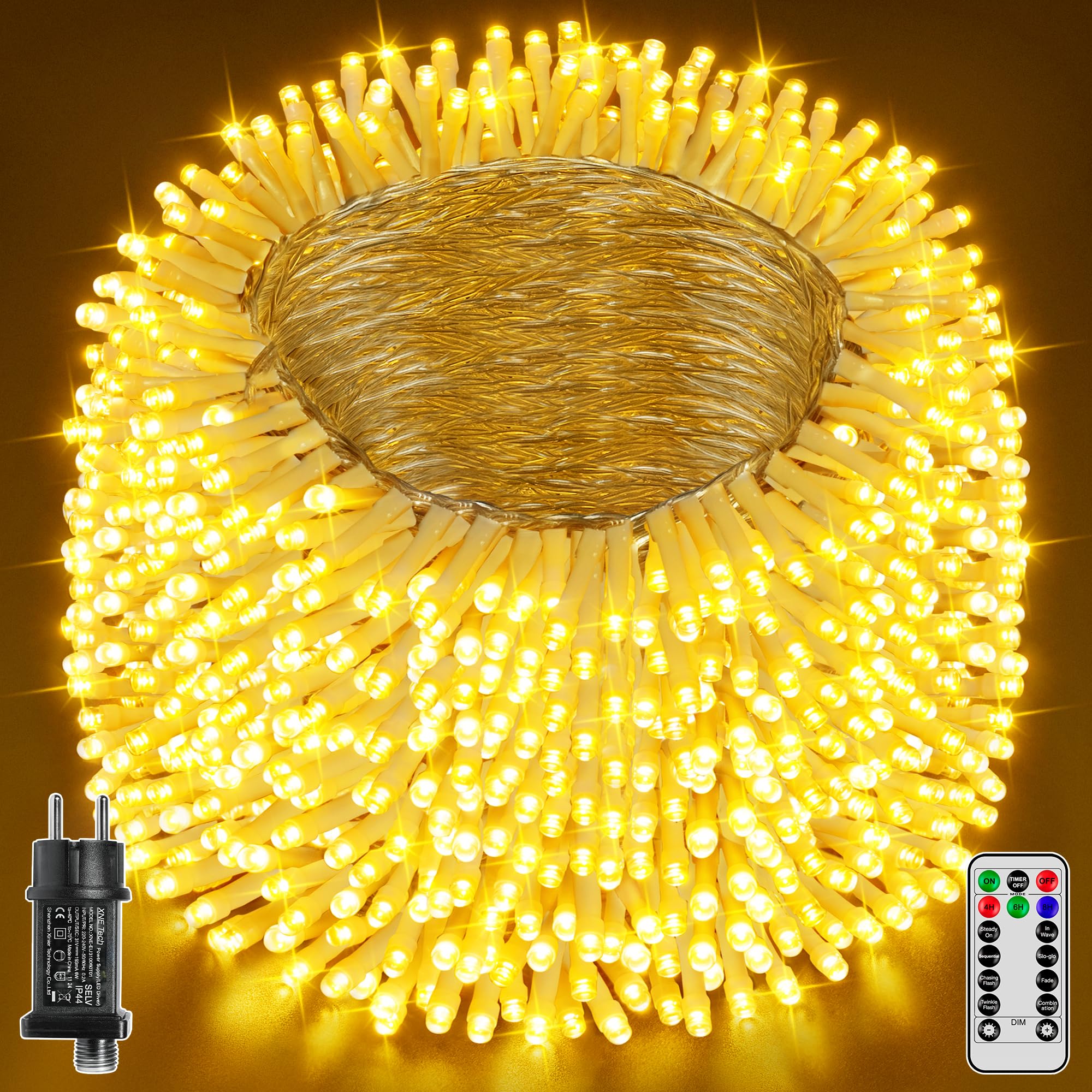 Lichterkette Außen Outdoor 100m 1000 LEDs Warmweiß IP44 Wasserdicht | Fernbedienung & Timer mit 8 Modi. Lichterketten Deko für Innen & Außen, Garten, Balkon, Camping, Party & Hochzeit