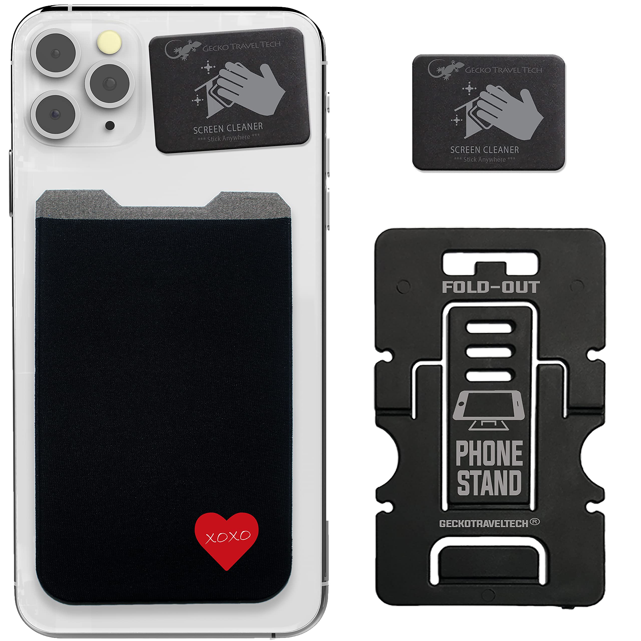 Phone Wallet - Adhesive Card Holder - Cell Phone Pouch - Stick on Lycra Pocket by Gecko - Carry Credit Cards and Cash