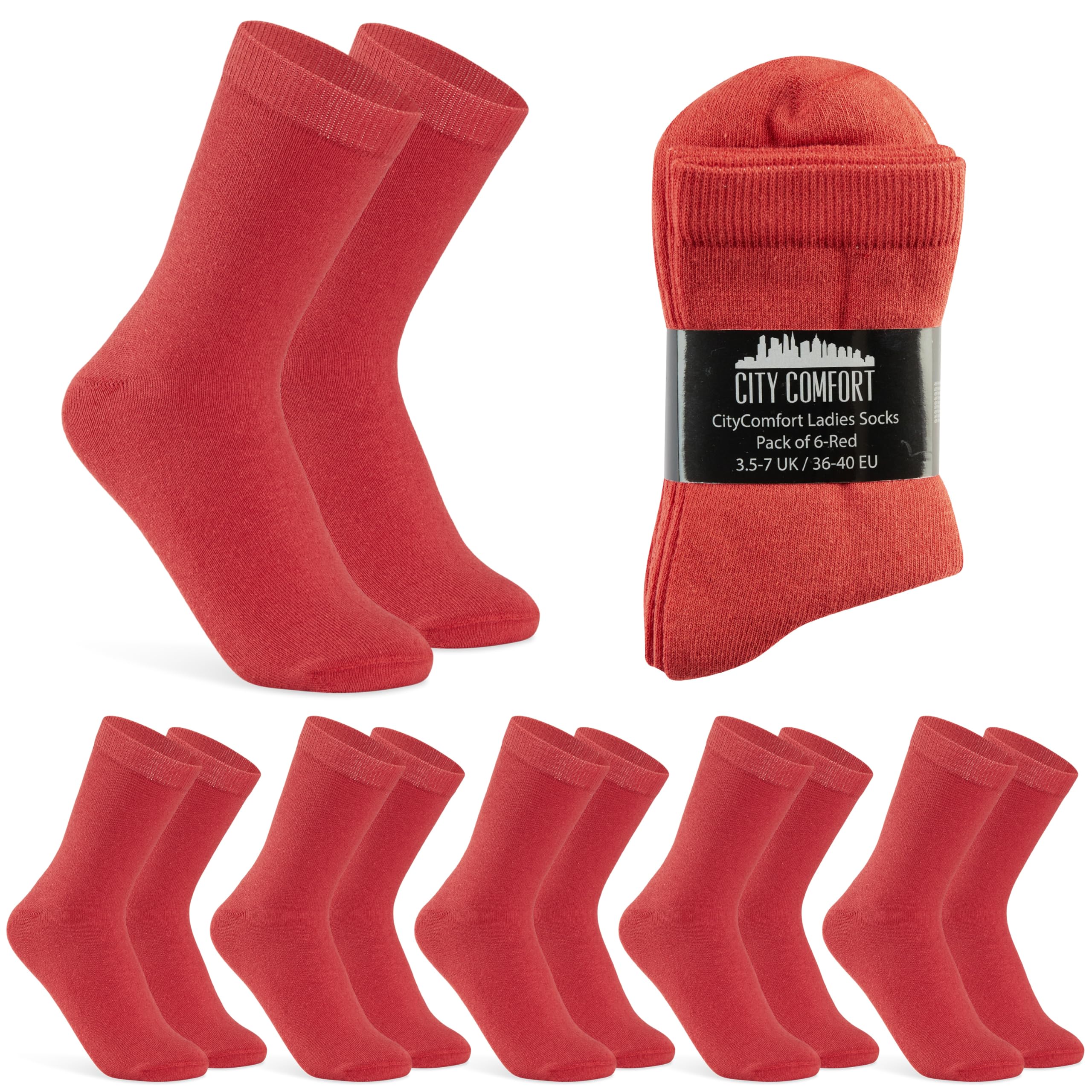 Citycomfort Women's Red-6 Pack Calf Socks For Soft And Breathable Socks Multipack (Red-6 Pack) Size 10-14