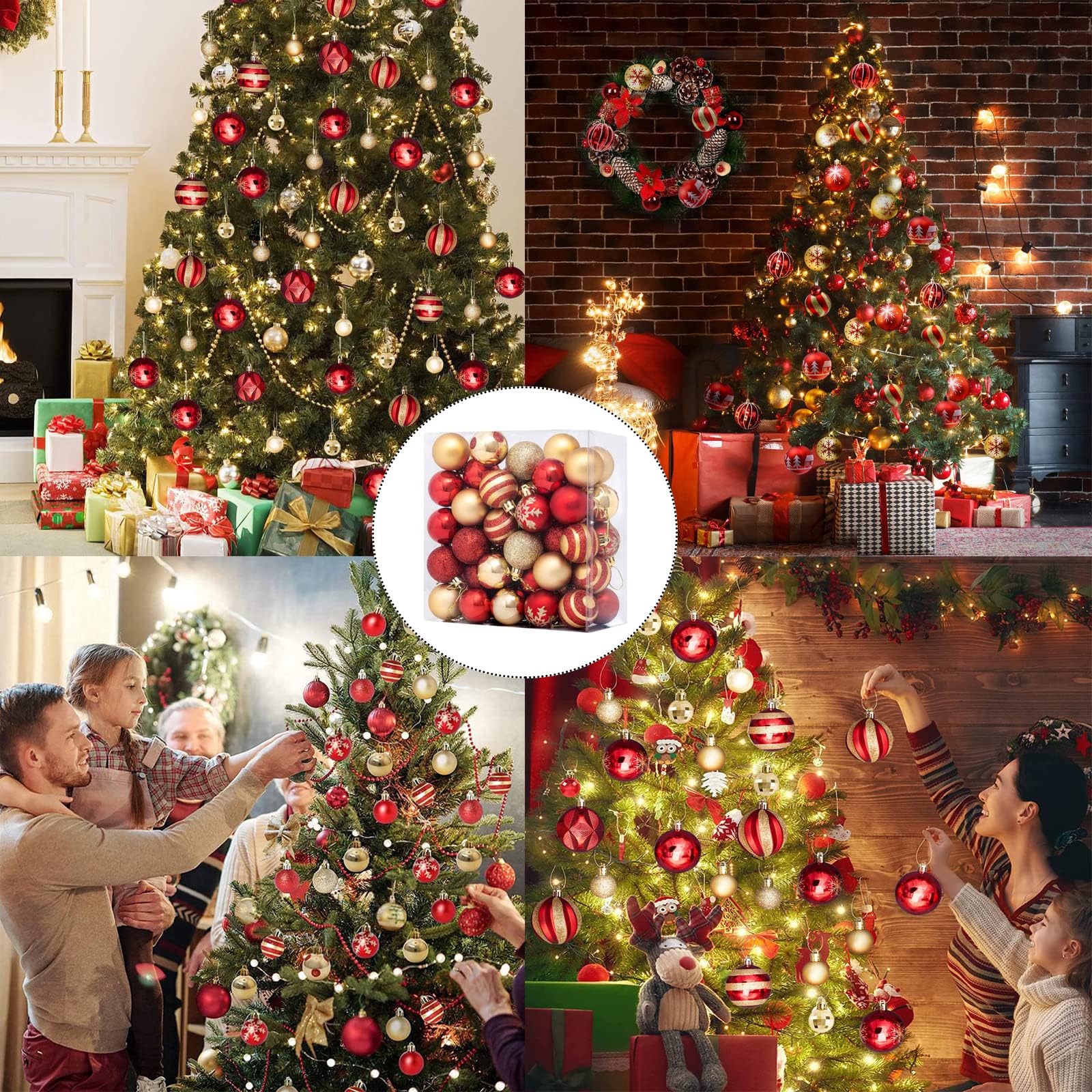 50 Stücke Weihnachtskugeln Set, Weihnachtsdeko Set Rot und Gold, Weihnachtskugeln Rot Gold, Rot Golden Weihnachtsdeko Kugeln, Weihnachtsbaumschmuck Gold, mit Aufhänger für Christbaumschmuck