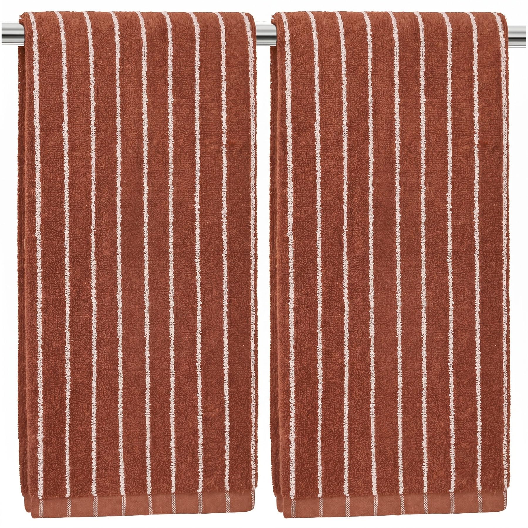 2-Piece Terracotta Striped Hand Towels - Fall Kitchen & Bathroom Towels Terracotta & White Stripes 2