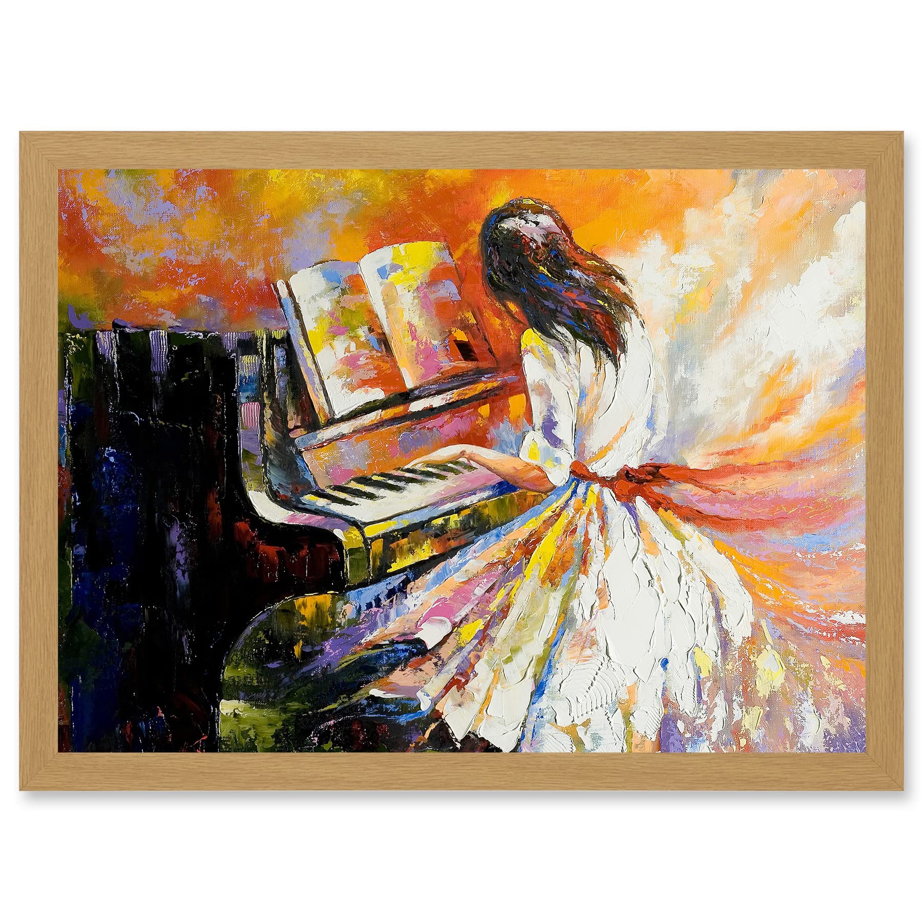 Artery8 Piano Girl Impressionism Music A4 Artwork Framed Wall Art Print