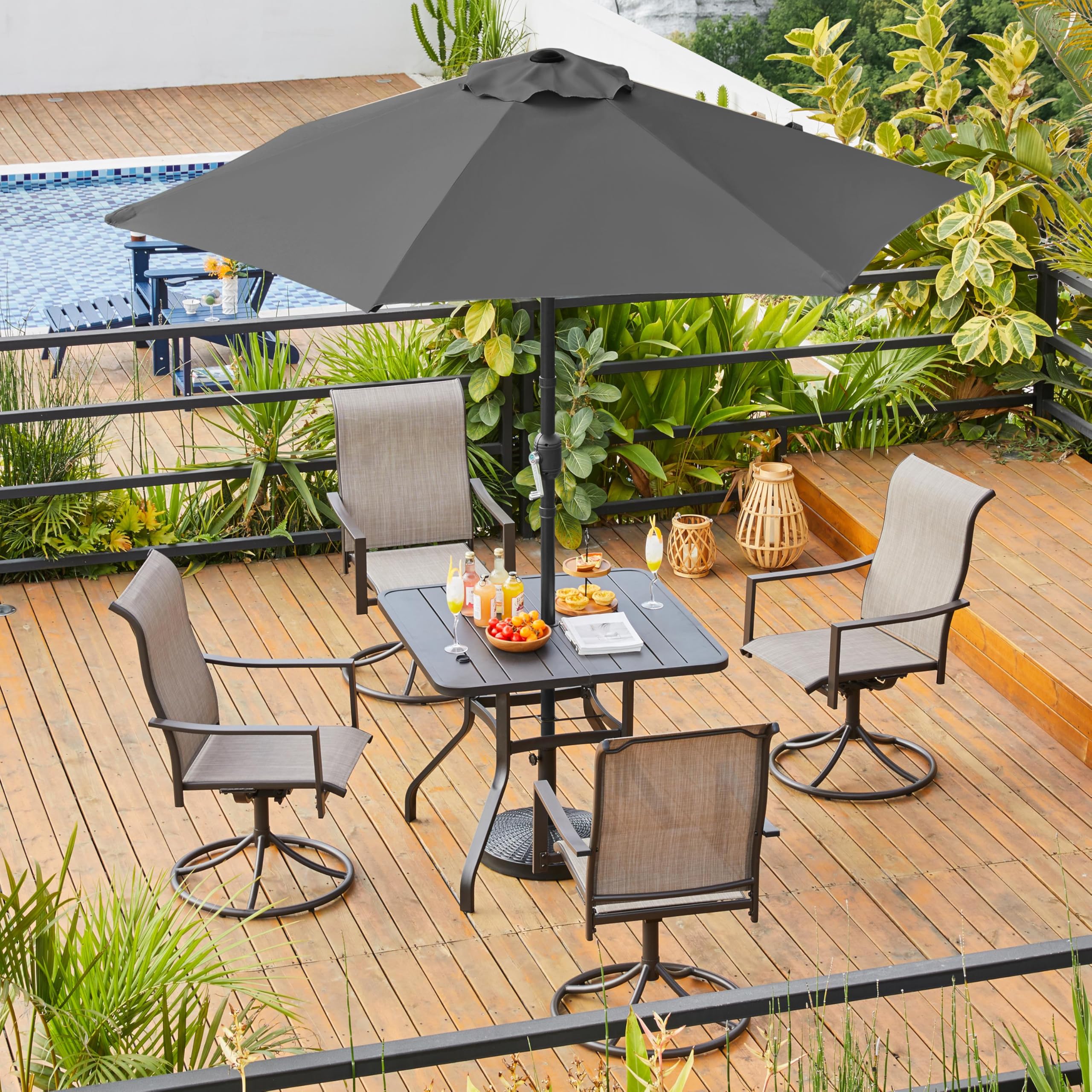 Yaheetech Sonnenschirm 226 cm Rund Gartenschirm mit Kurbel UV Schutz Terrassenschirm Neigbar Kippbar Kurbelschirm UPF 50+ für Balkon/Terrasse/Markt/Garten, ohne Ständer, Grau