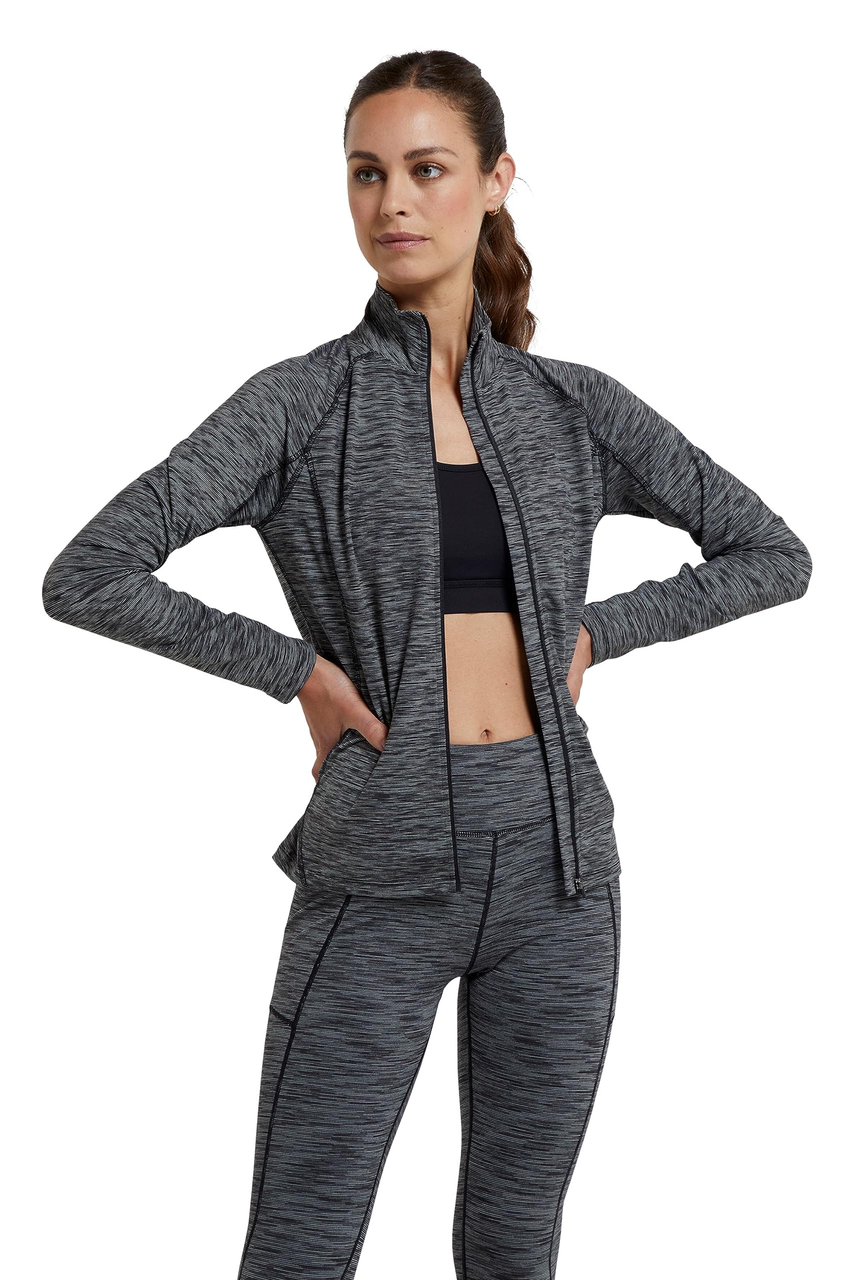 Mountain Warehouse Women's Black Bend & Stretch Full-Zip Midlayer - Lightweight, Warm & Cosy Jacket - Spring Summer, Outdoors, Gym, Travel